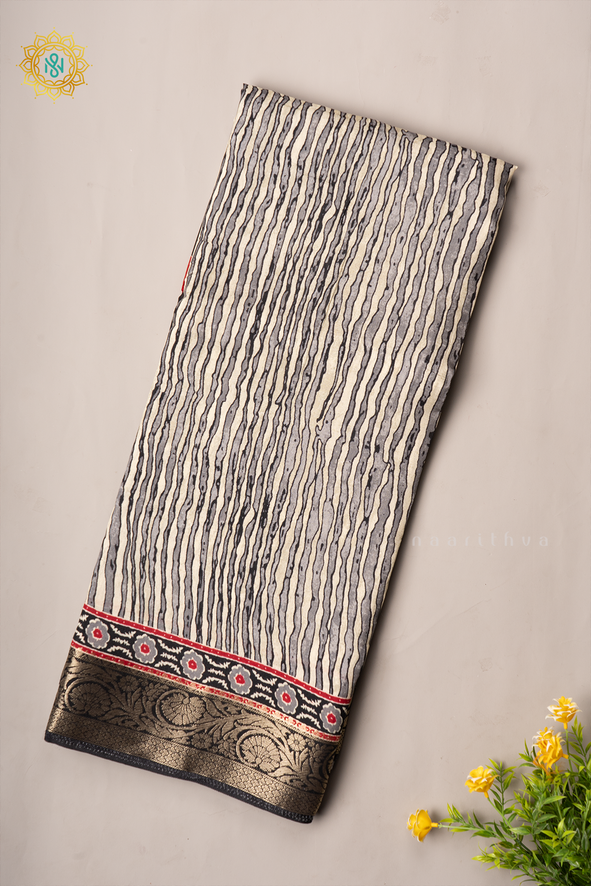 WHITE WITH BLACK - SEMI CREPE SILK