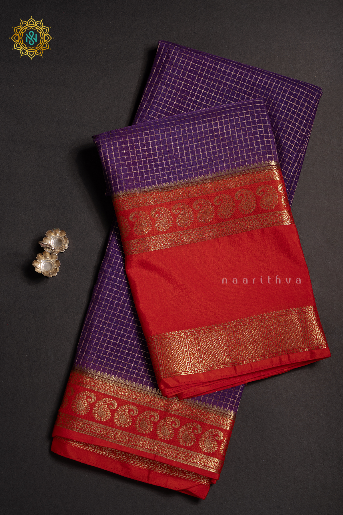 PURPLE WITH ORANGE - SEMI MYSORE CREPE SILK