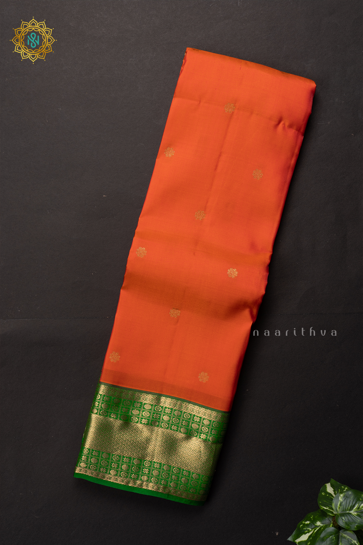 ORANGE WITH GREEN - PURE KANJIVARAM SILK