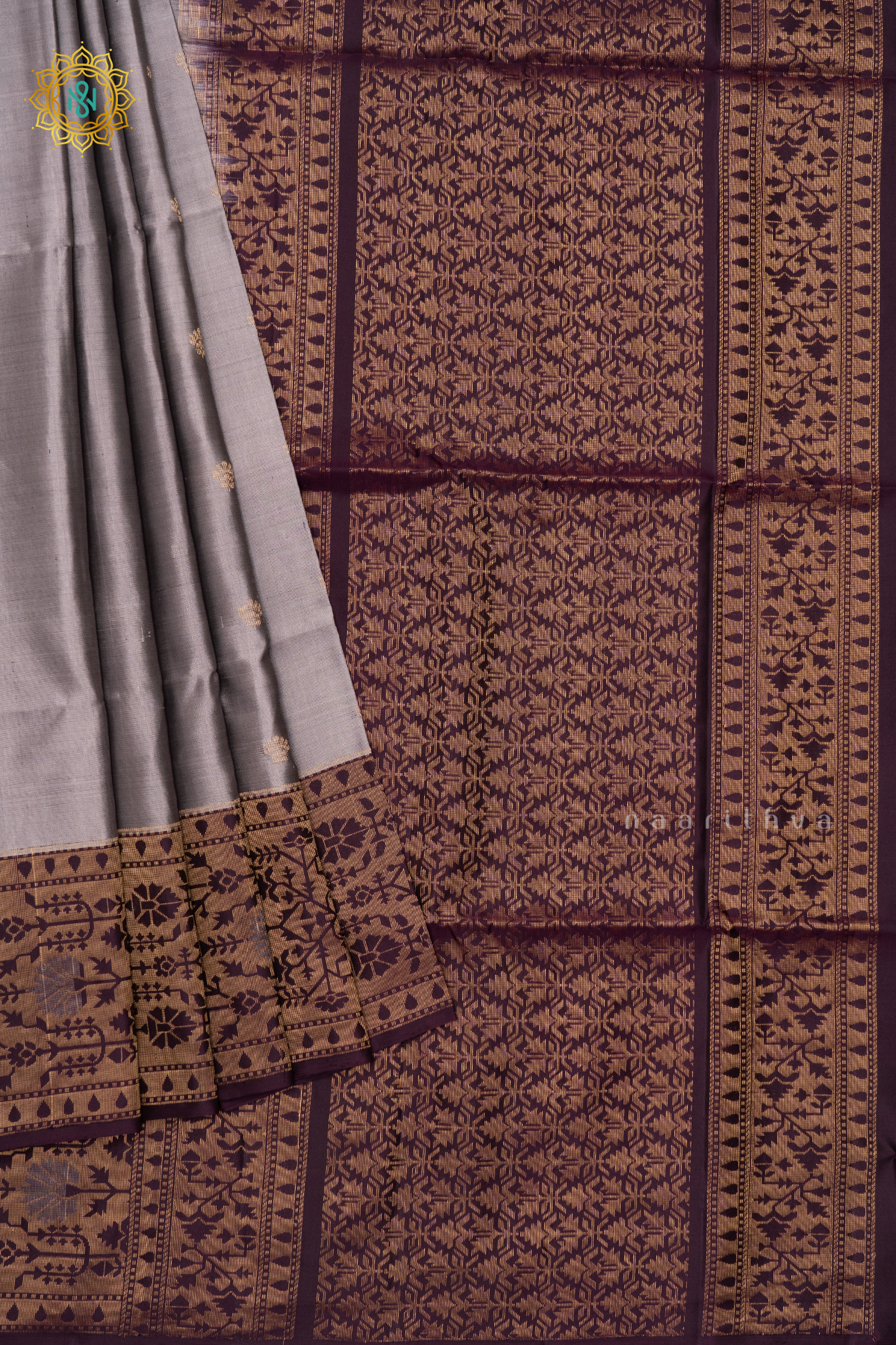 GREY WITH DEEP WINE - PURE KANJIVARAM SOFT SILK