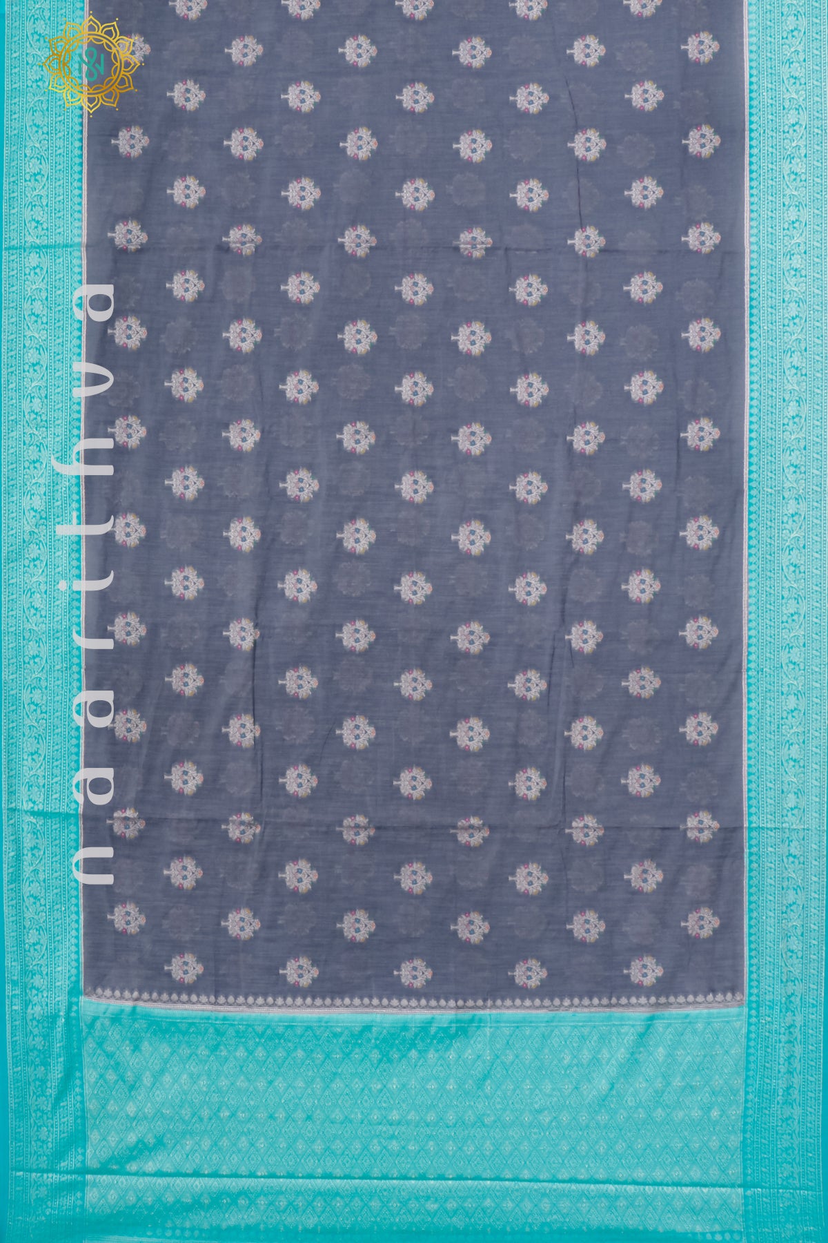 GREY WITH SKY BLUE - JUTE COTTON