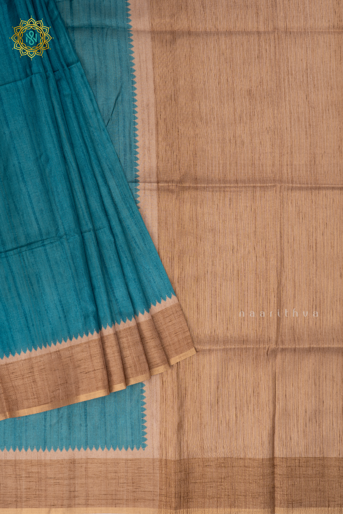 Blue with Beige - Semi Tussar Silk saree Allover Plain Body with Contrast Border, Pallu and Blouse
