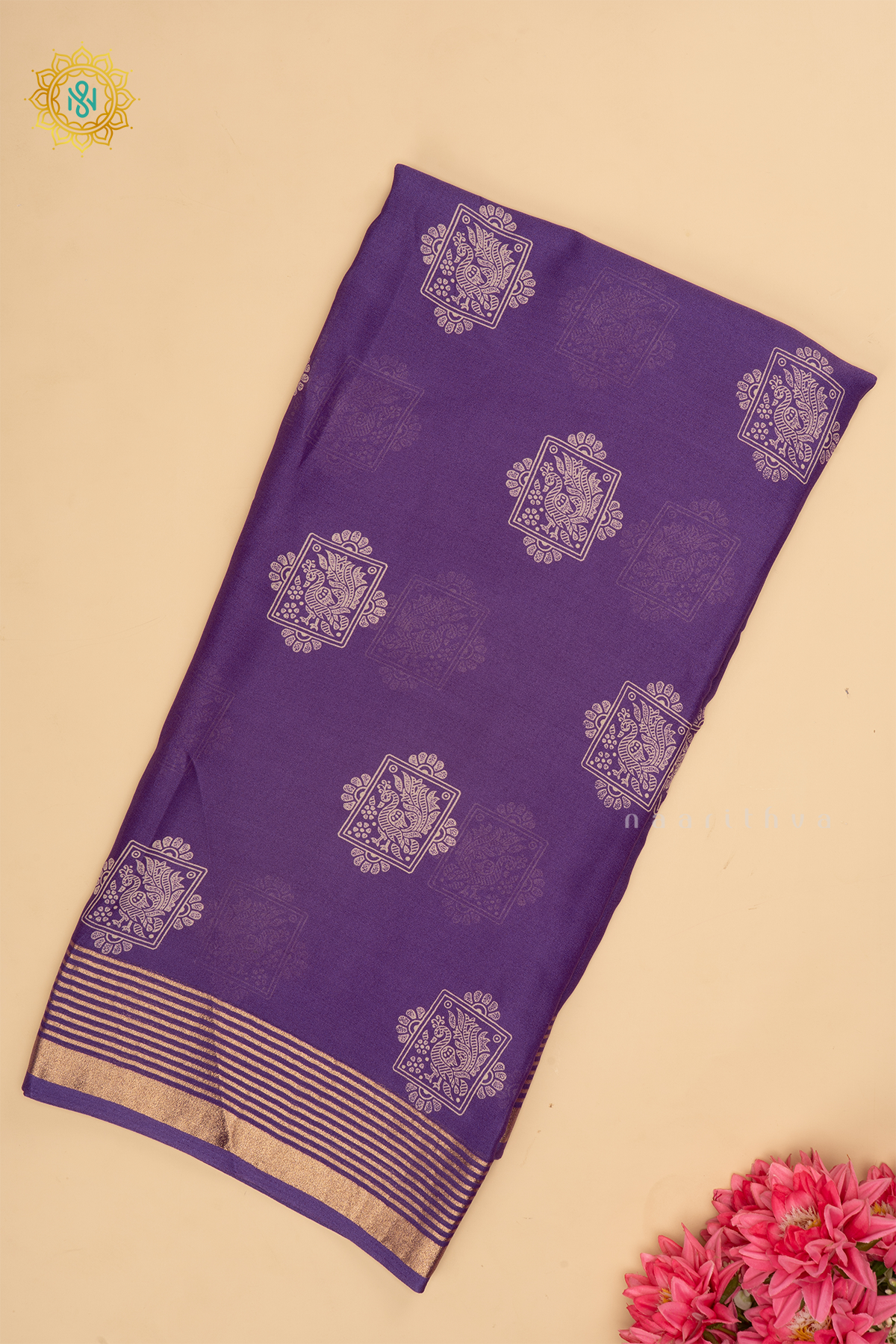 Purple Chiffon Georgette Saree Printed Body With Zari Border
