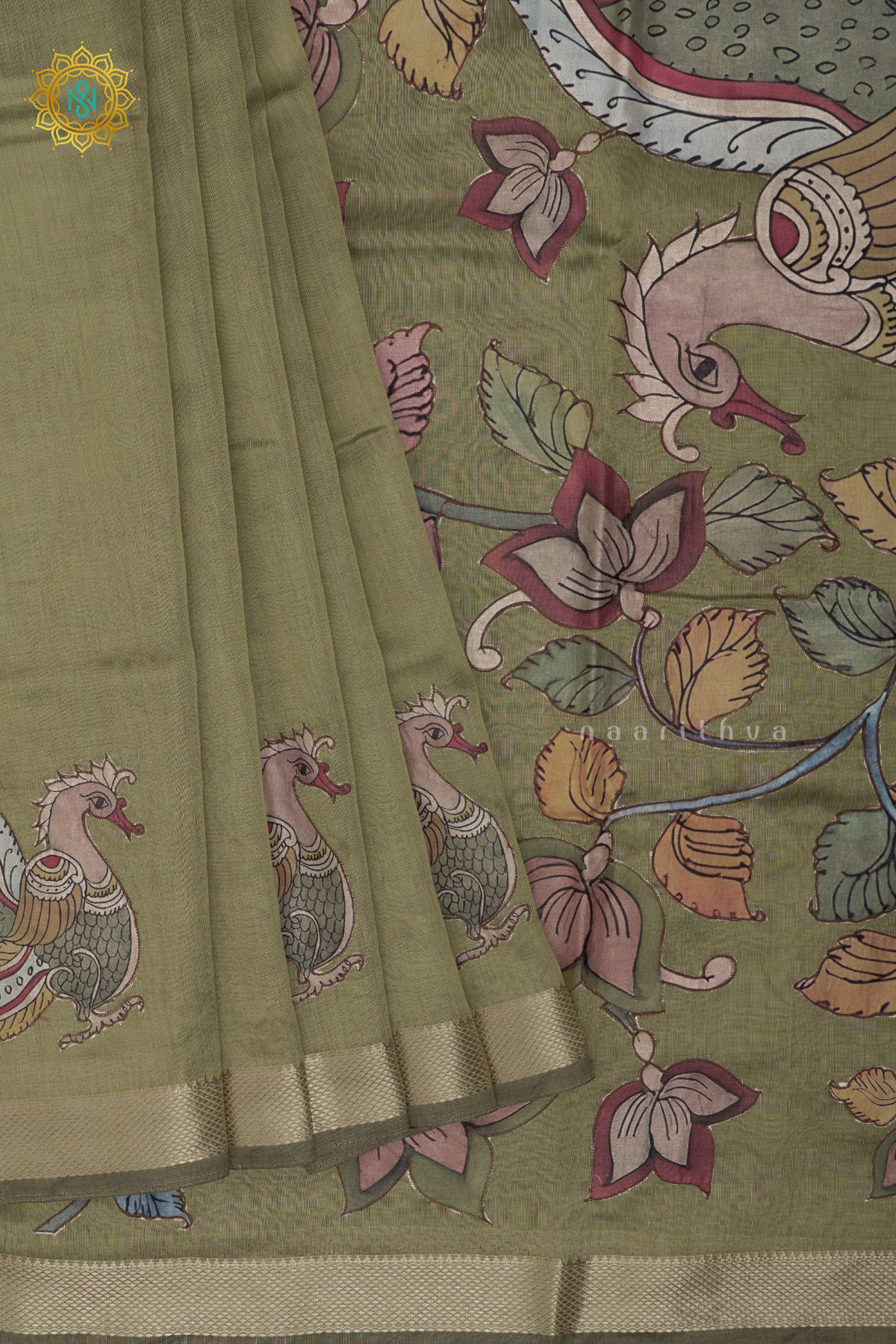 GREEN - SEMI TISSUE WITH APPLIQUE WORK