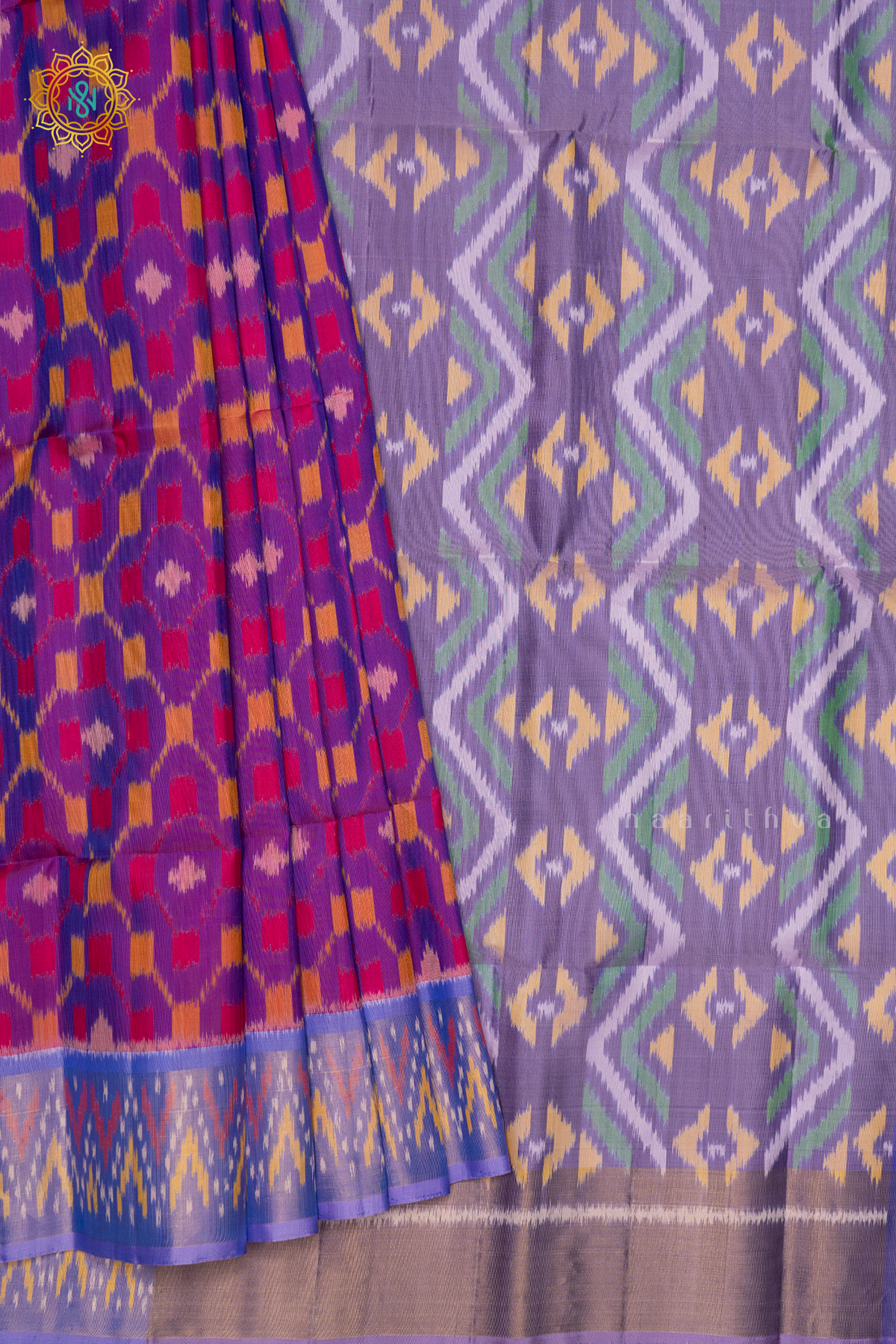 MAGENTA WITH LAVENDER - PURE KANJIVARAM IKAT SOFT SILK