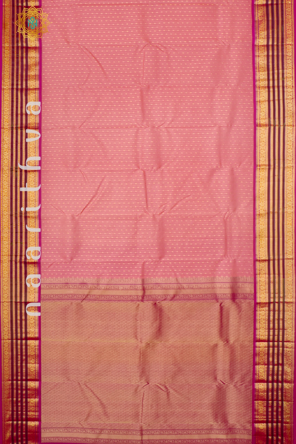 PEACHISH PINK WITH RANI PINK AND ORANGE - PURE KANJIVARAM SILK