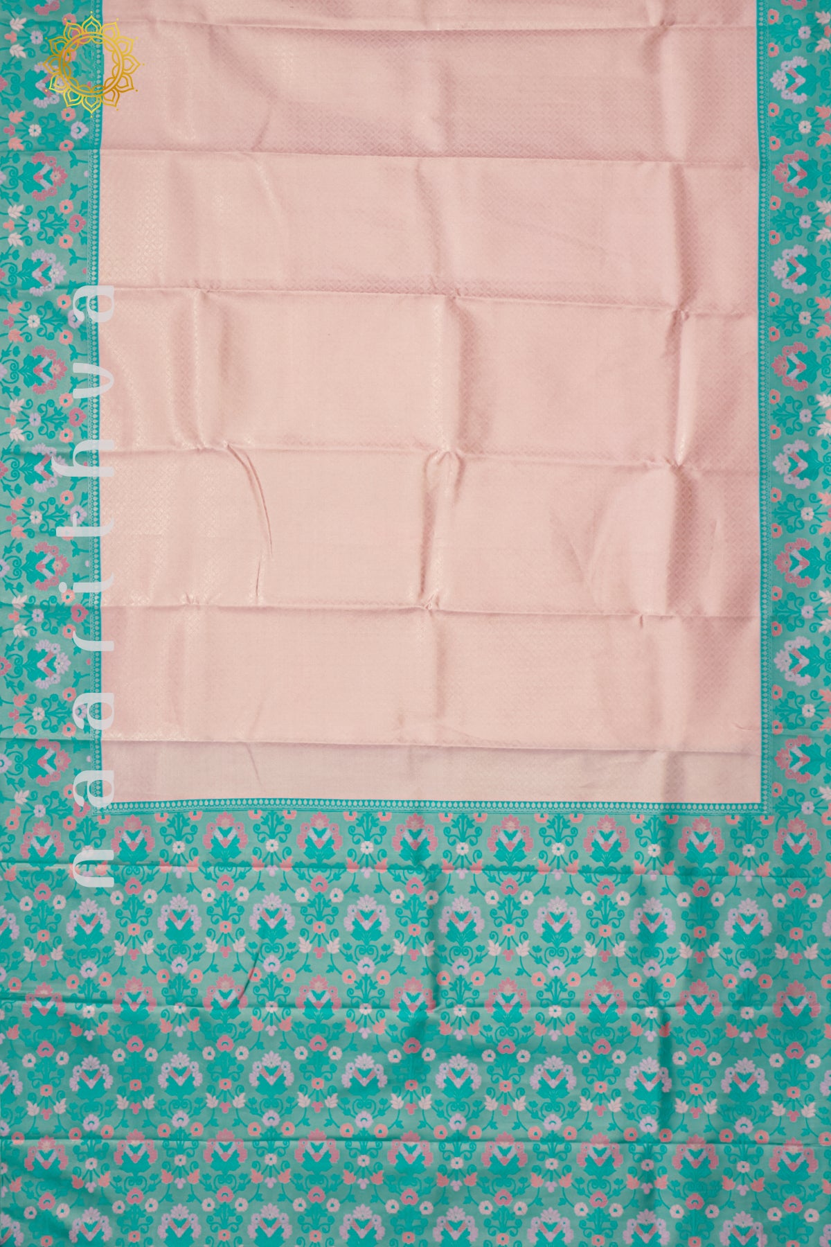 LIGHT PINK WITH CYAN GREEN - SEMI KANCHI