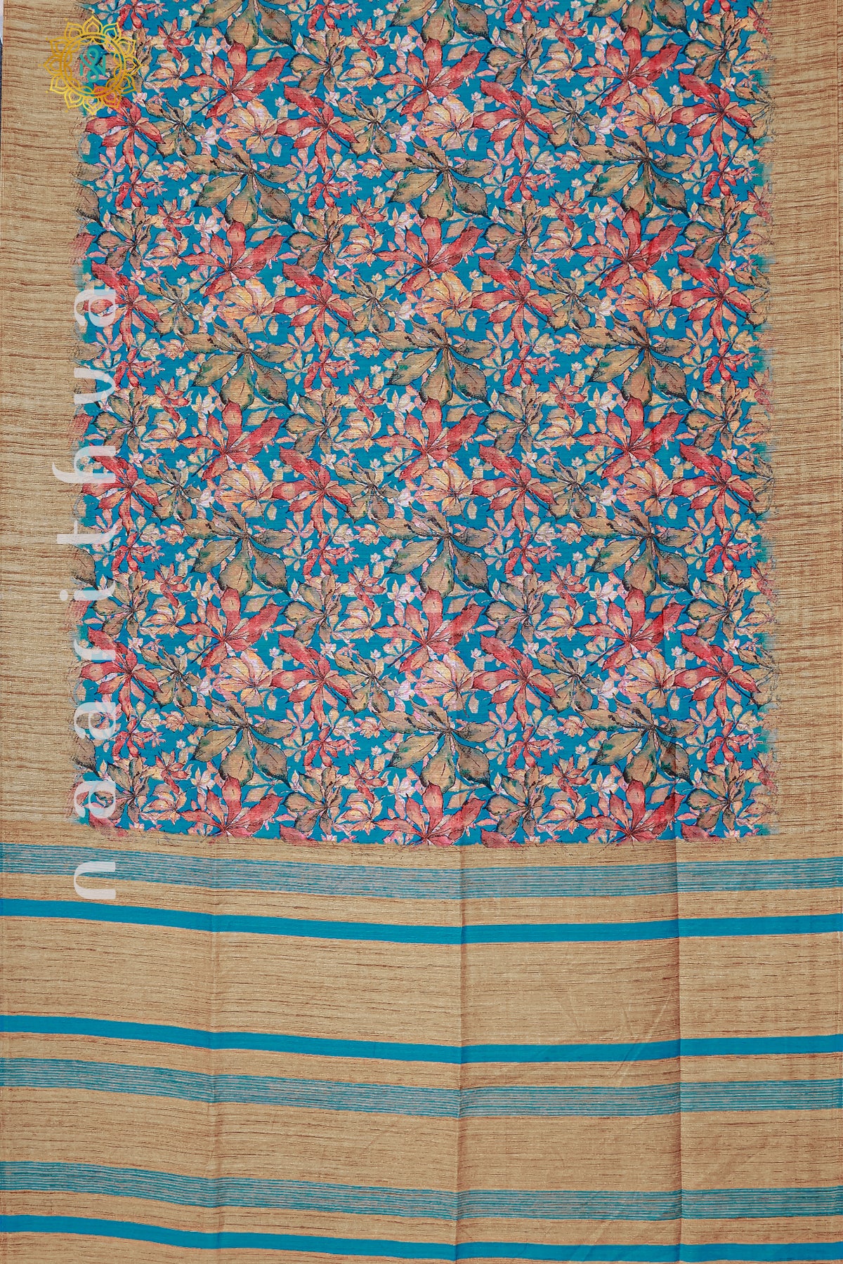 SKY BLUE WITH BIEGE - JUTE COTTON