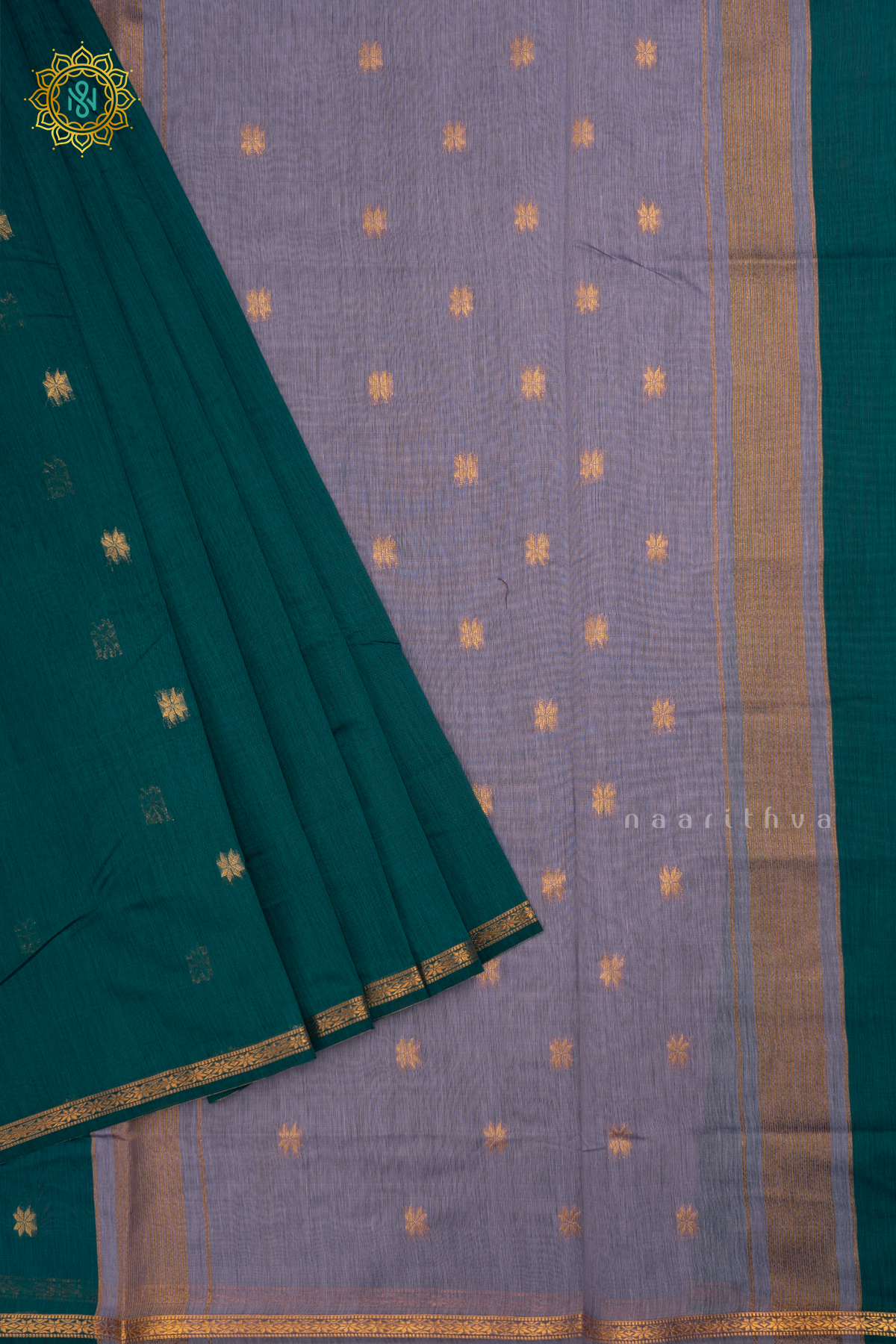 Cyan Blue With Lavender Silk Cotton Saree With Zari Woven Buttas And Contrast Zari Border