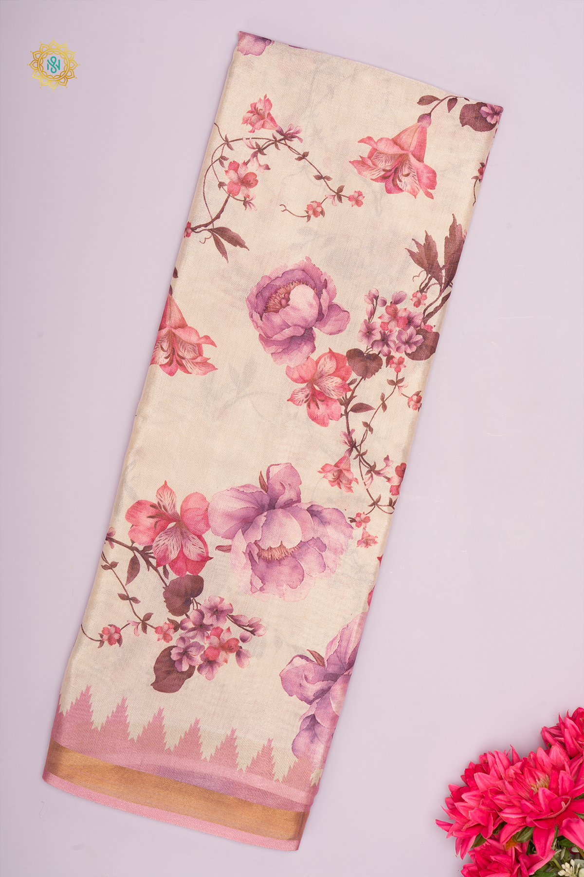 OFF WHITE WITH LIGHT PINK - SOFT TUSSAR