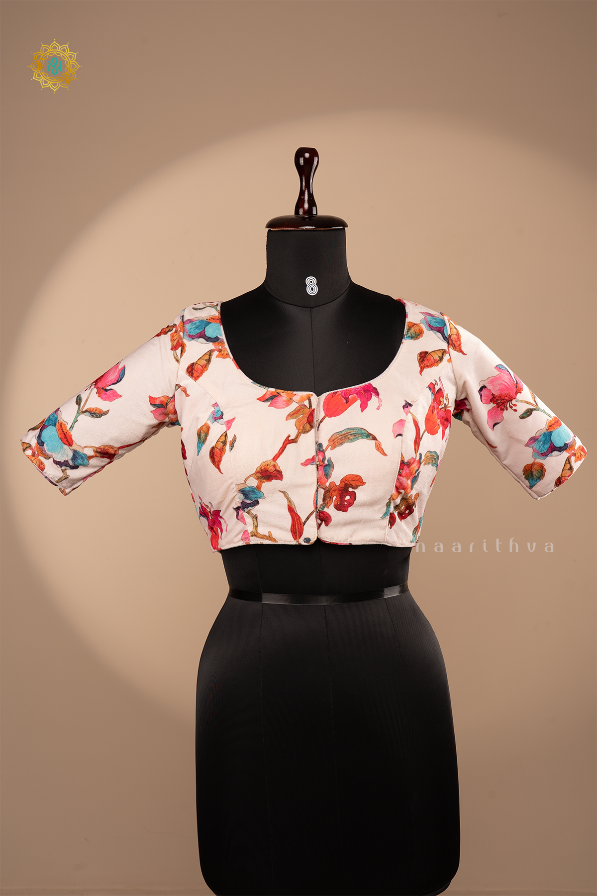 OFF WHITE - VELVET READYMADE BLOUSE DIGITAL PRINTS