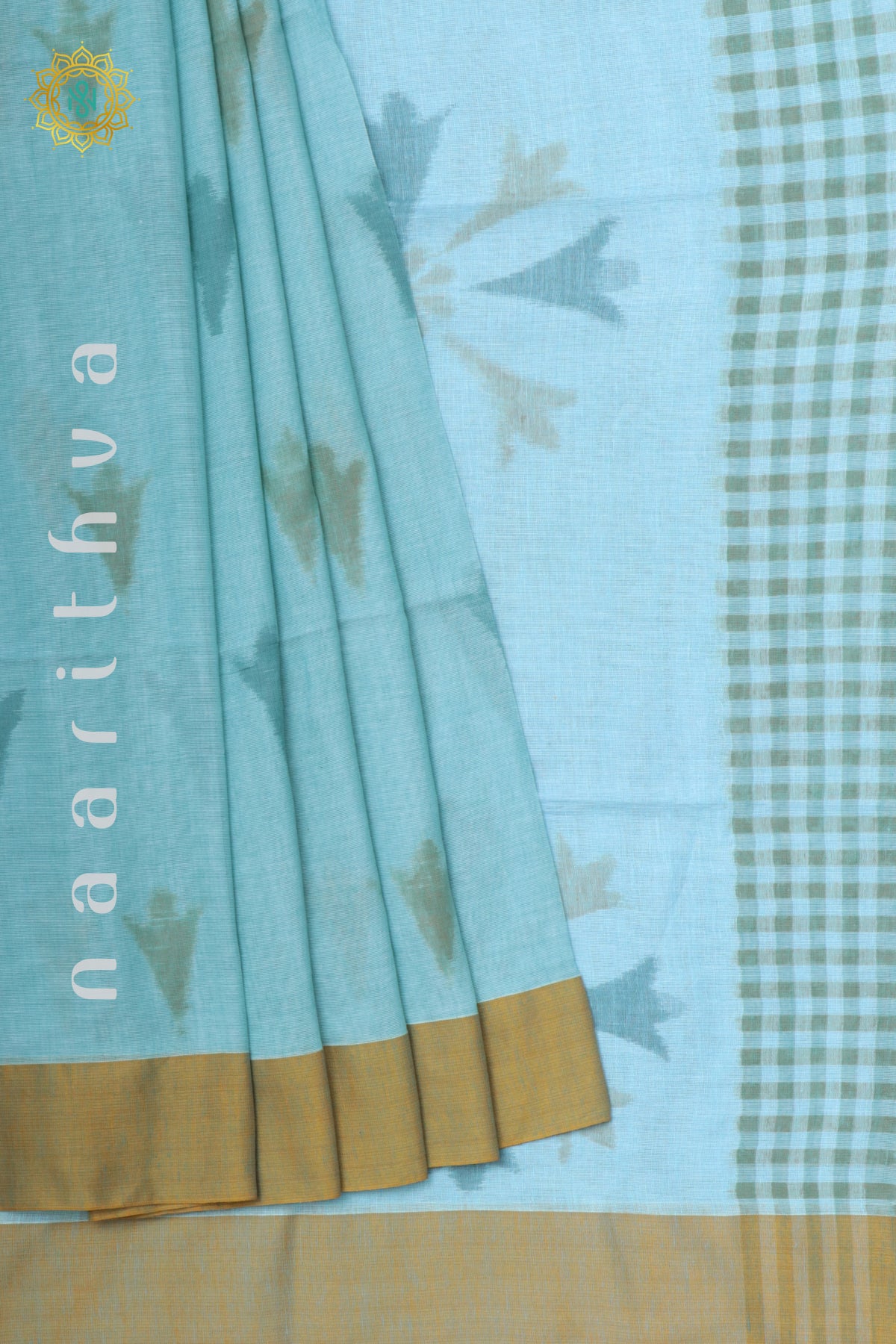 AQUA BLUE WITH BEIGE - MUL COTTON