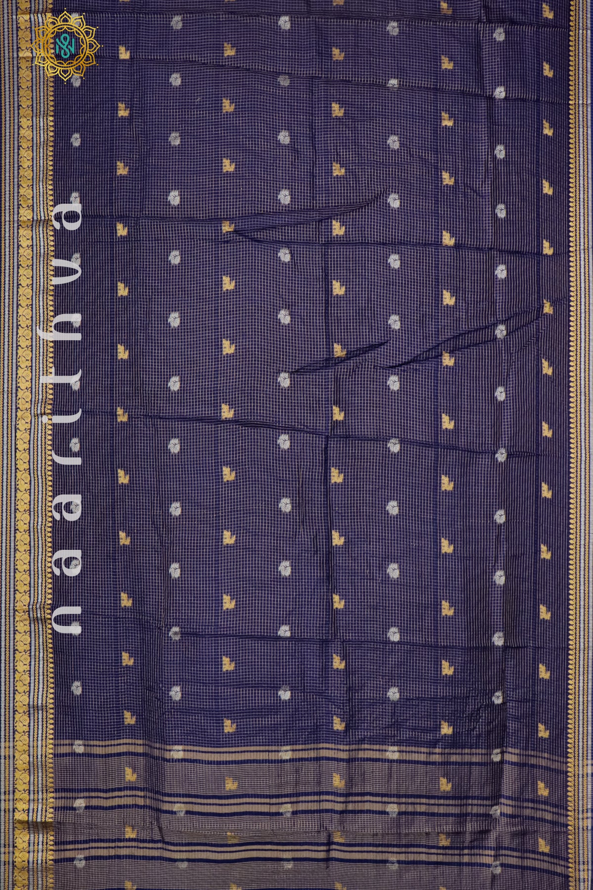 NAVY BLUE WITH AQUA GREEN - DOLA SILK