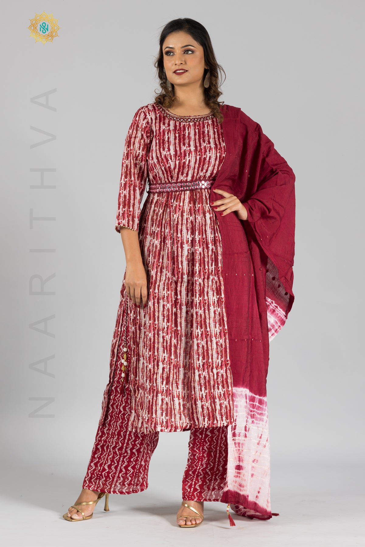 MAROON & WHITE - PARTY WEAR NAYRA CUT SALWAR SUIT WITH PARALLEL CUT PANT & DUPATTA
