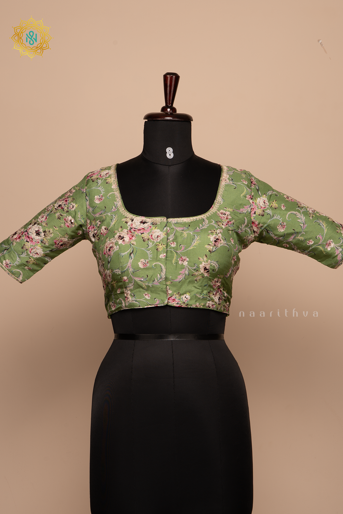 GREEN - PRINTED DOLA SILK READYMADE BLOUSE