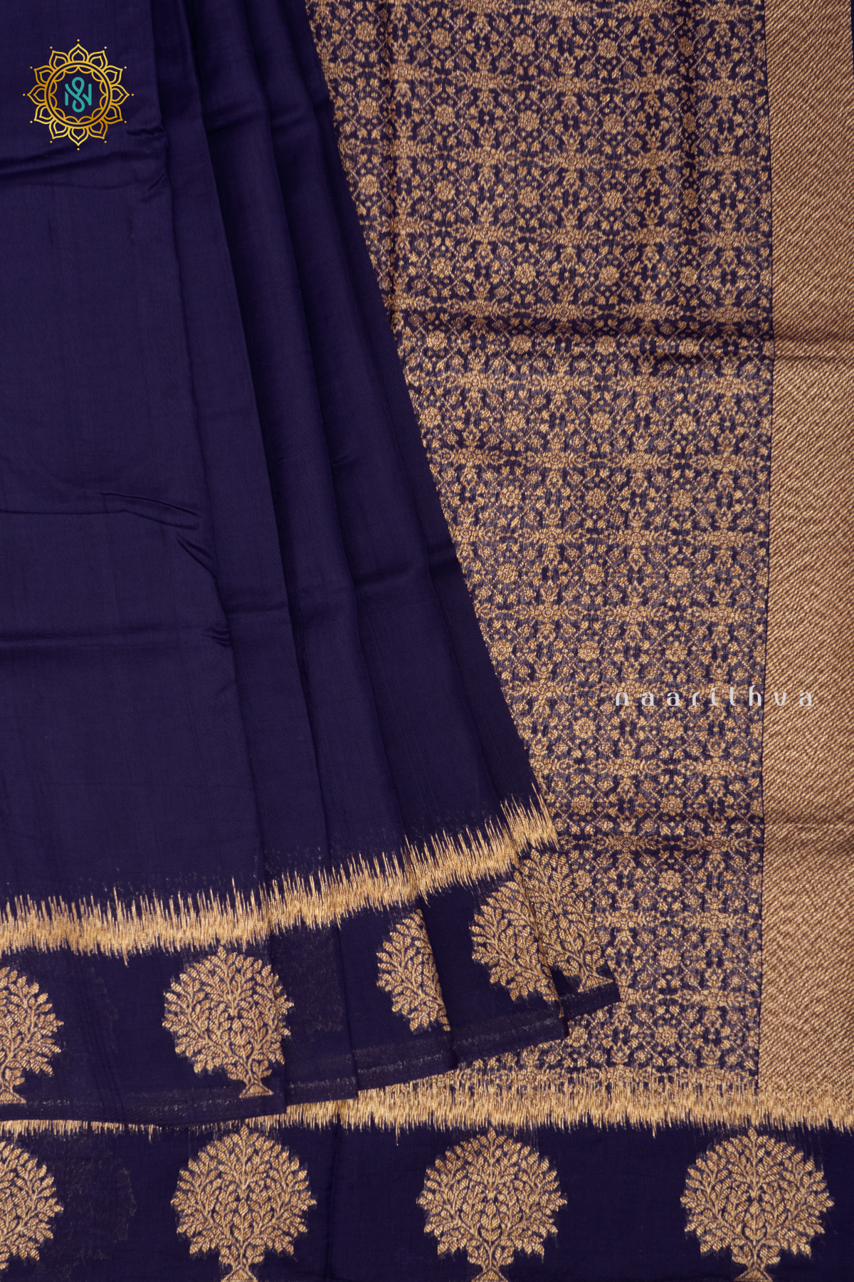 NAVY BLUE WITH RED - SEMI TUSSAR SILK