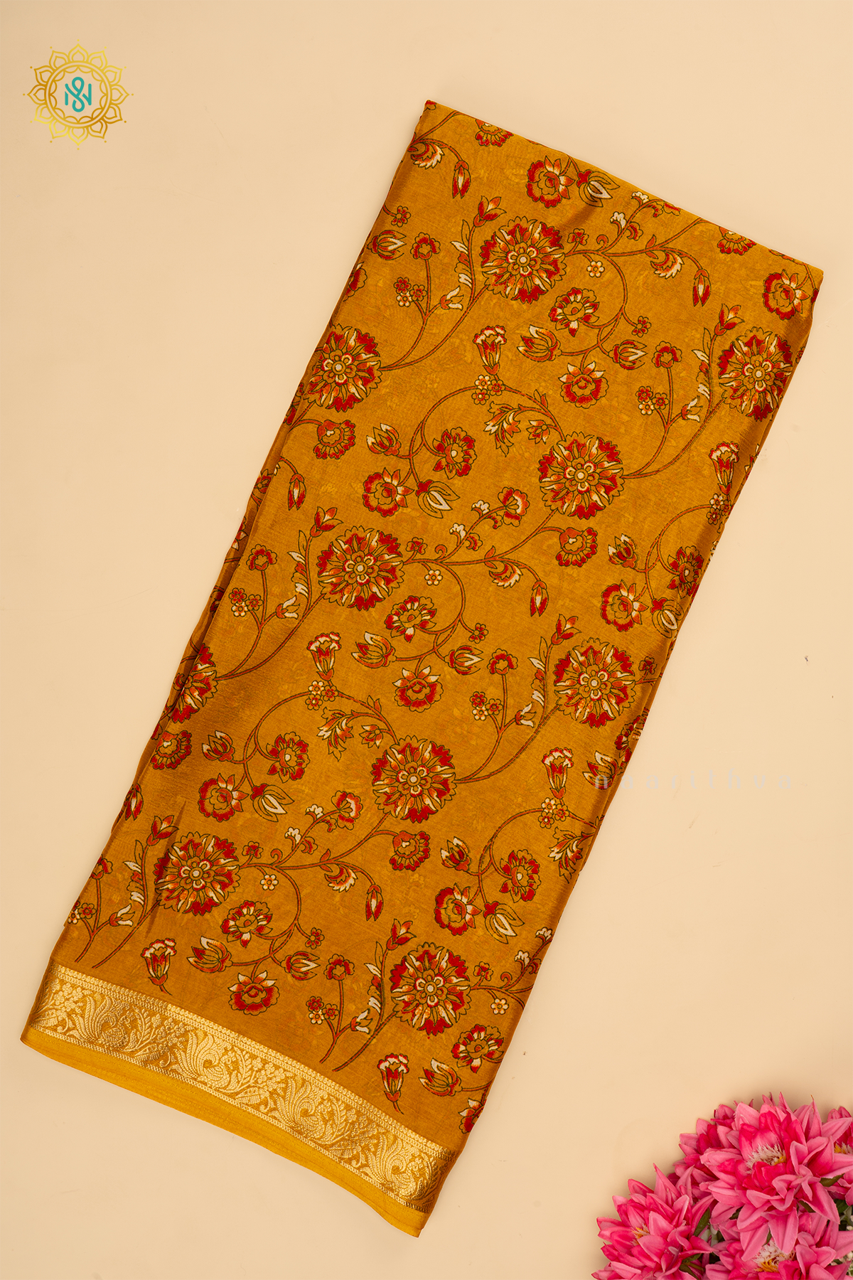 Yellow Semi Georgette  Saree With Printed Body And Zari Border