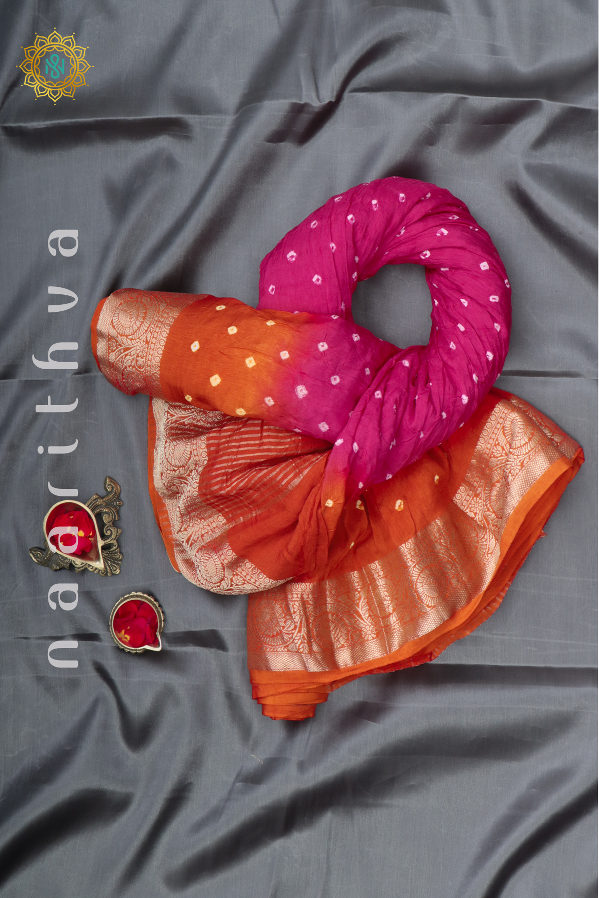 PINK WITH ORANGE - DOLA SILK