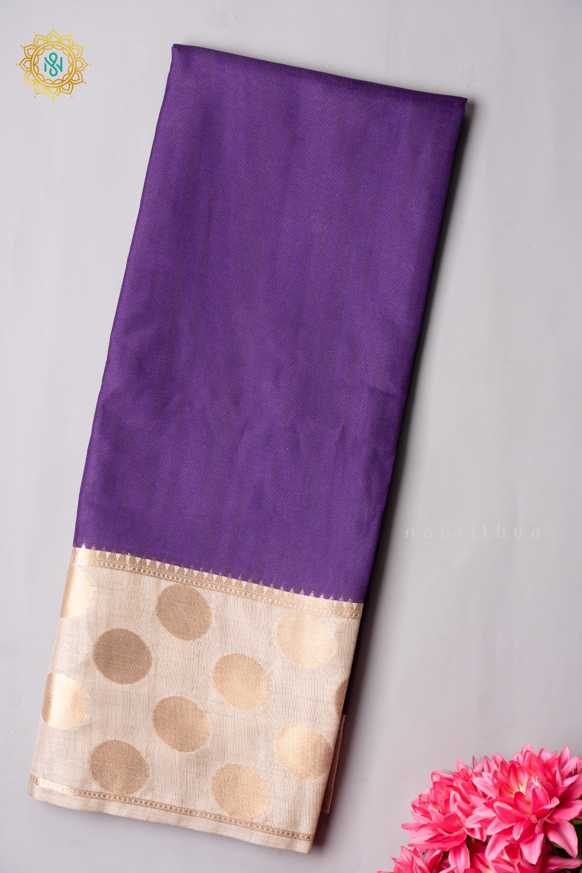 PURPLE WITH BEIGE - SEMI TUSSAR SILK