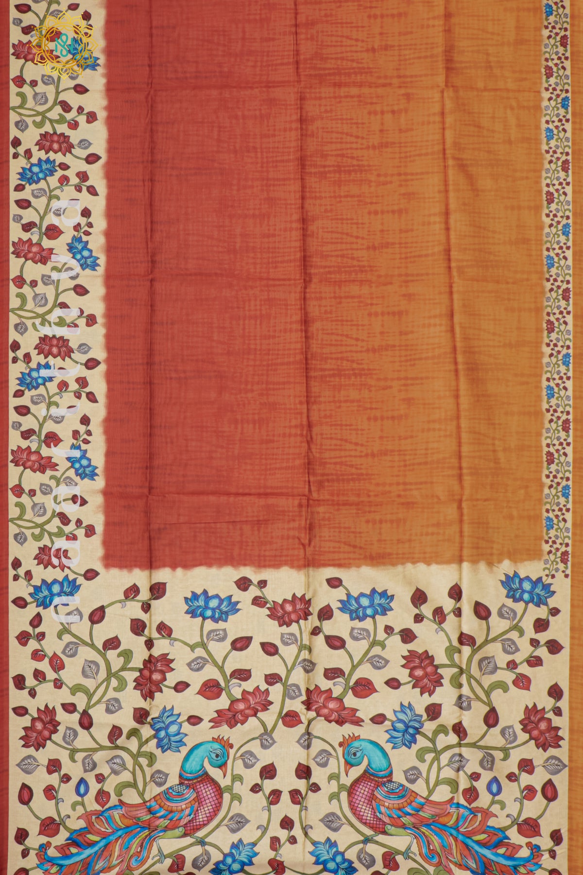 RED WITH ORANGE - SEMI TUSSAR SILK