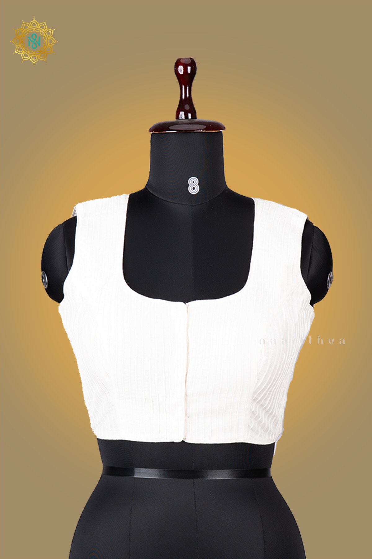 White Sleevless Cotton Readymade Blouse With Pleated Pattern