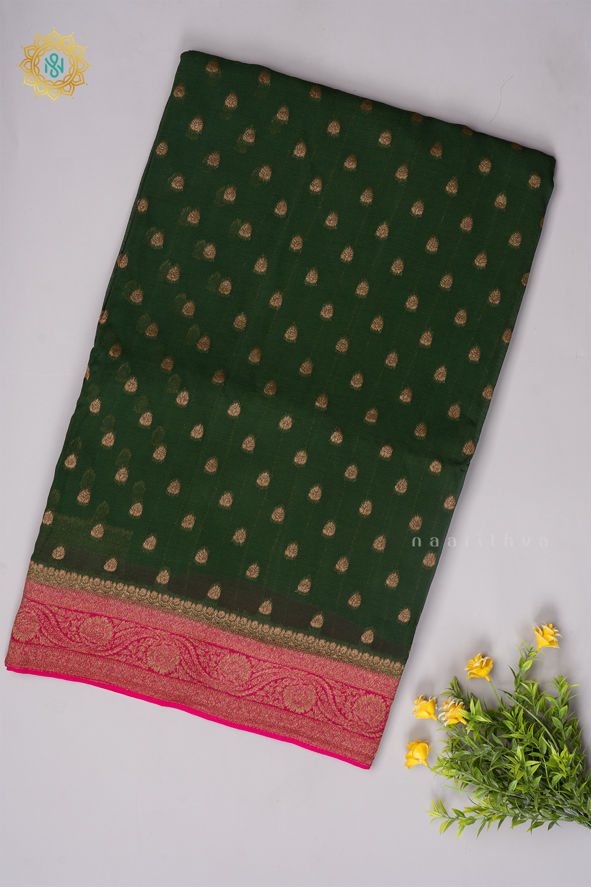 GREEN WITH PINK - SEMI BANARASI GEORGETTE
