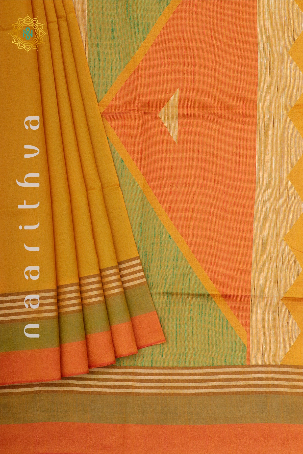 YELLOW WITH ORANGE - SEMI RAW SILK