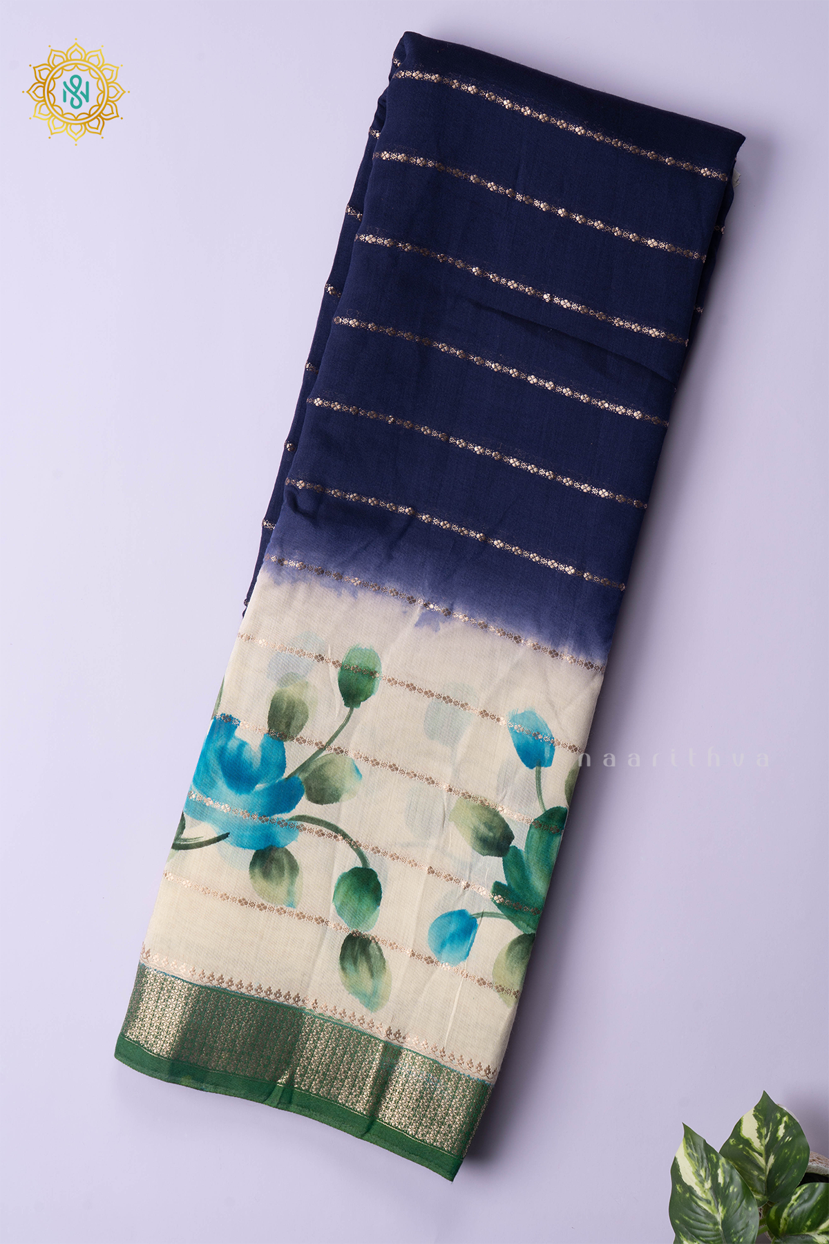 NAVY BLUE WITH GREEN - BUTTER CREPE