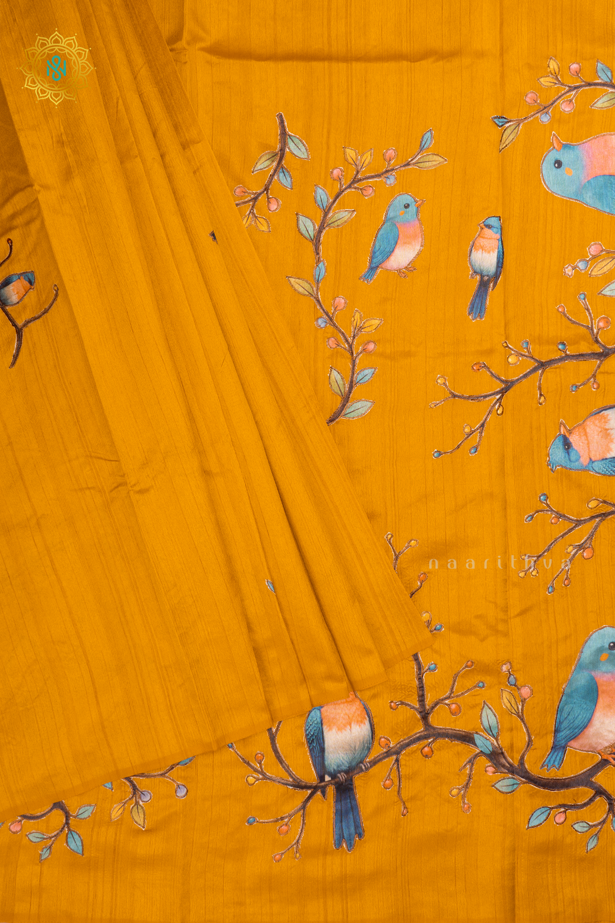 YELLOW - SEMI TUSSAR SILK SAREE WITH APPLIQUE WORK AND DUAL BLOUSE