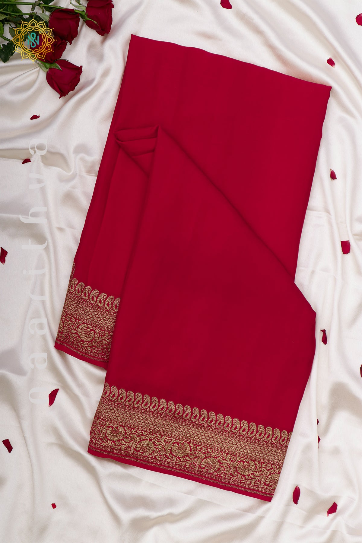 RED WITH YELLOW - PURE BANARASI CREPE SILK