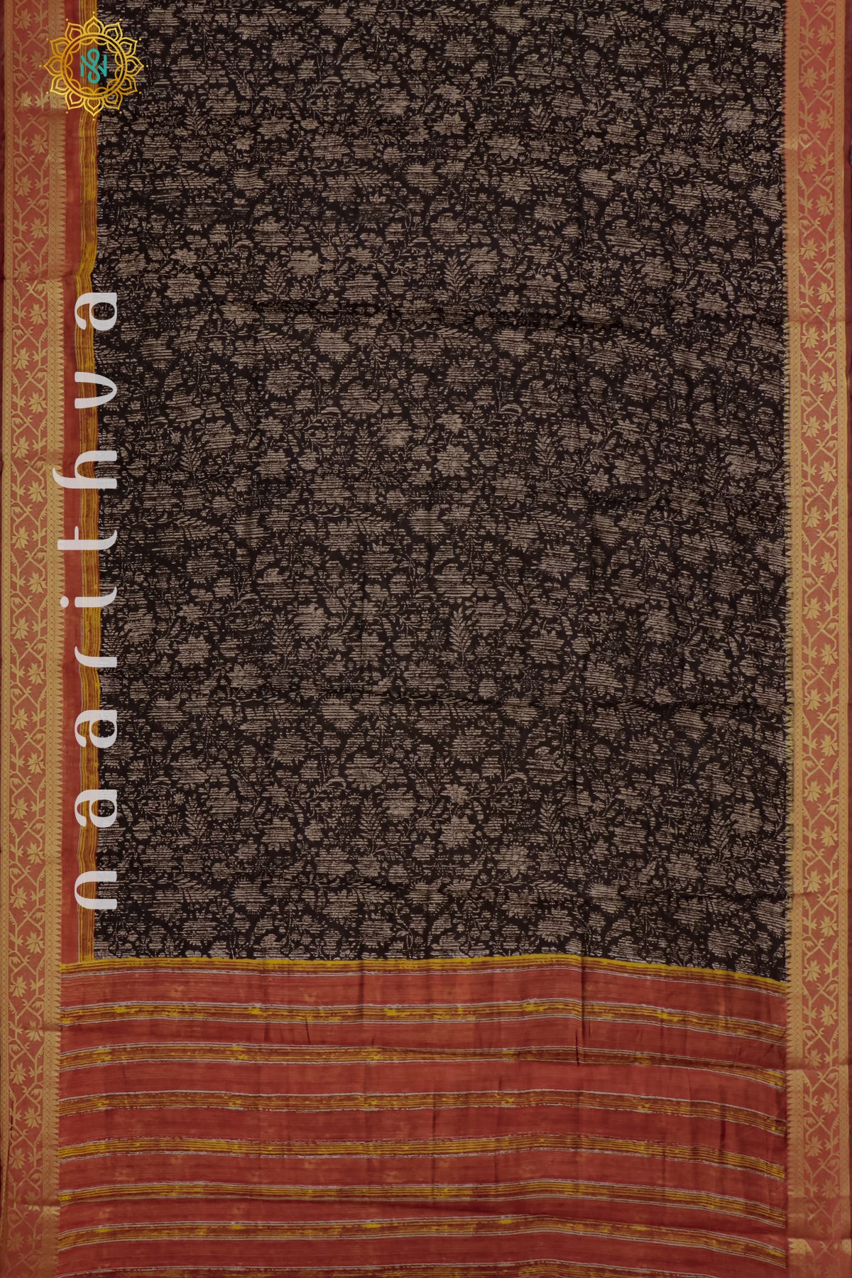 BLACK WITH MAROON - CHANDERI SILK COTTON