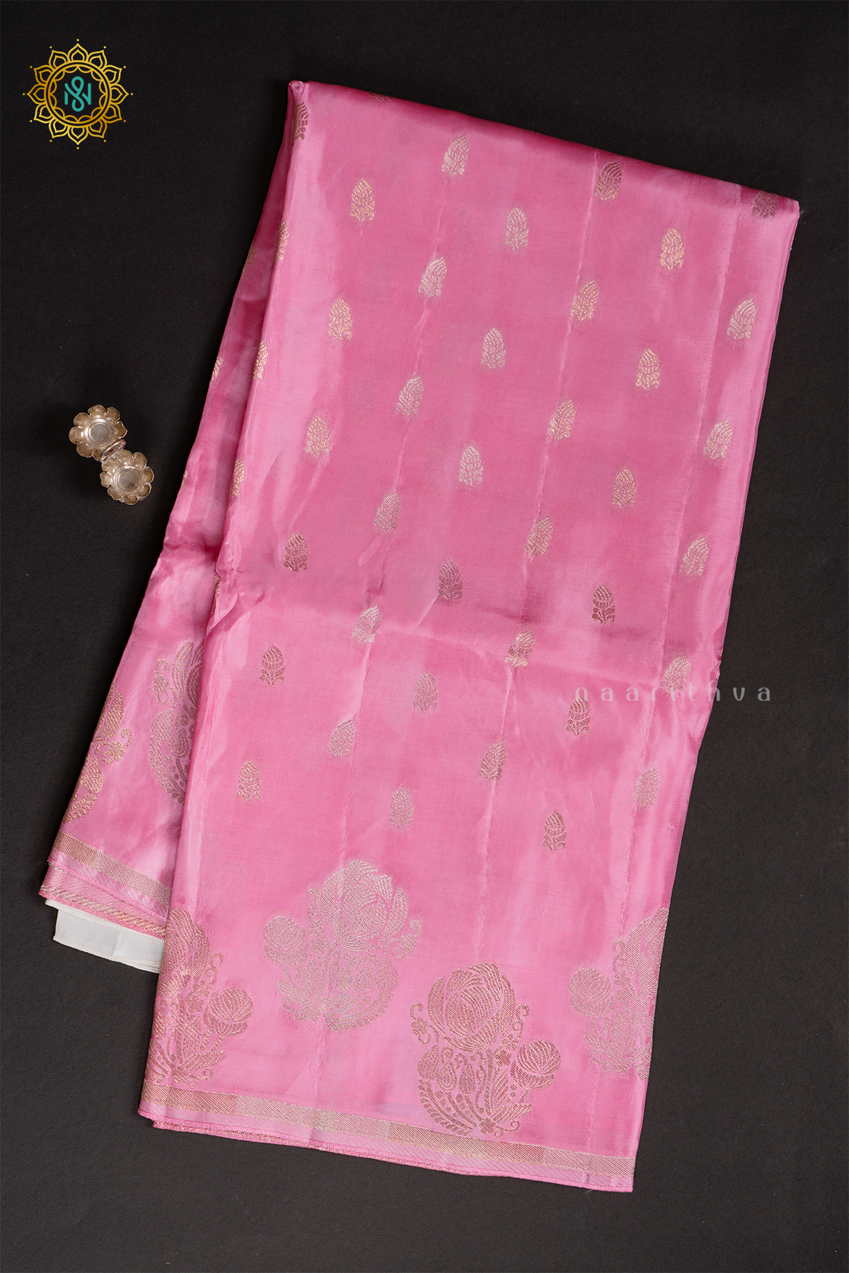 LIGHT PINK WITH WHITE - SATIN CREPE