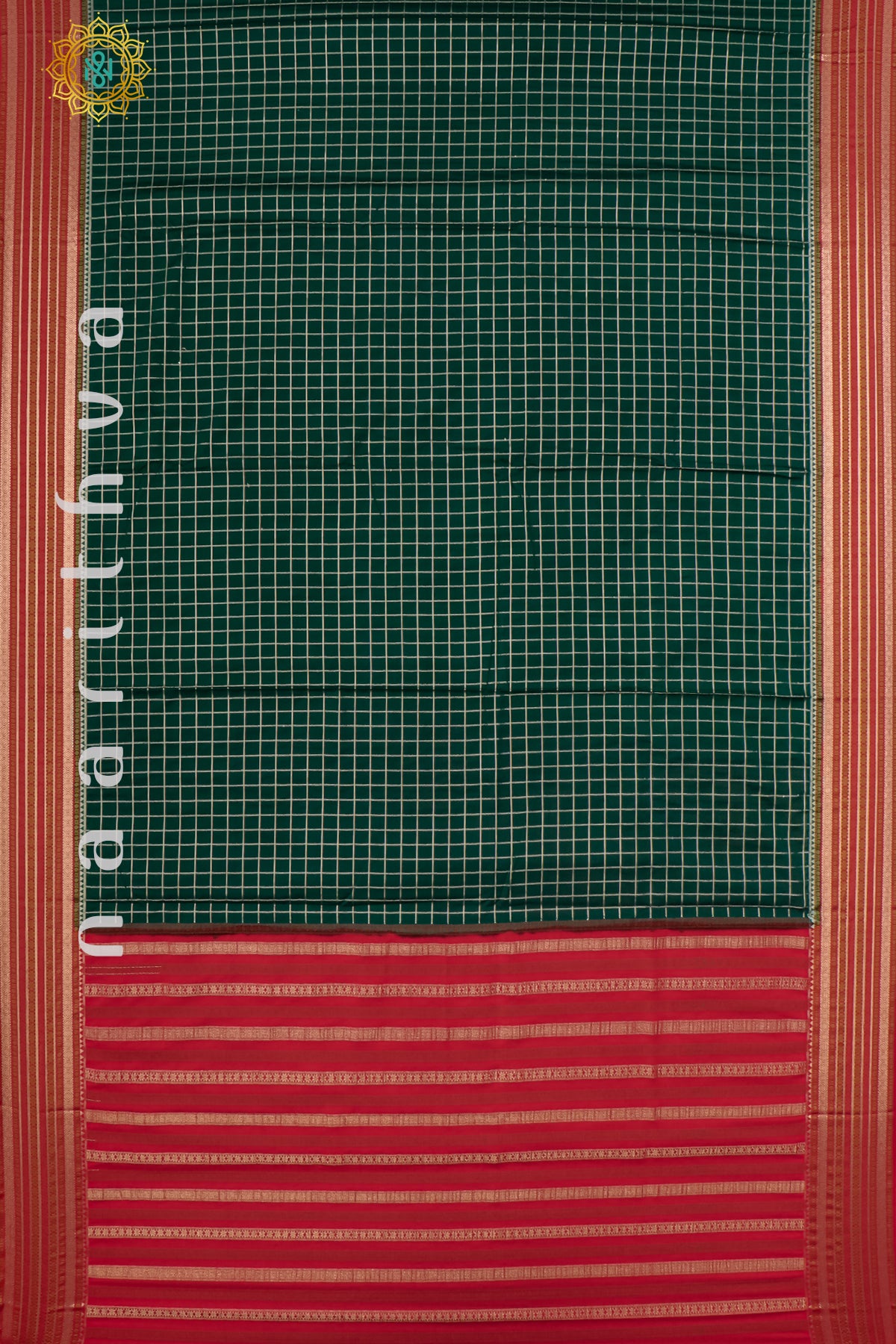 BOTTLE GREEN WITH RED - SEMI MYSORE CREPE SILK