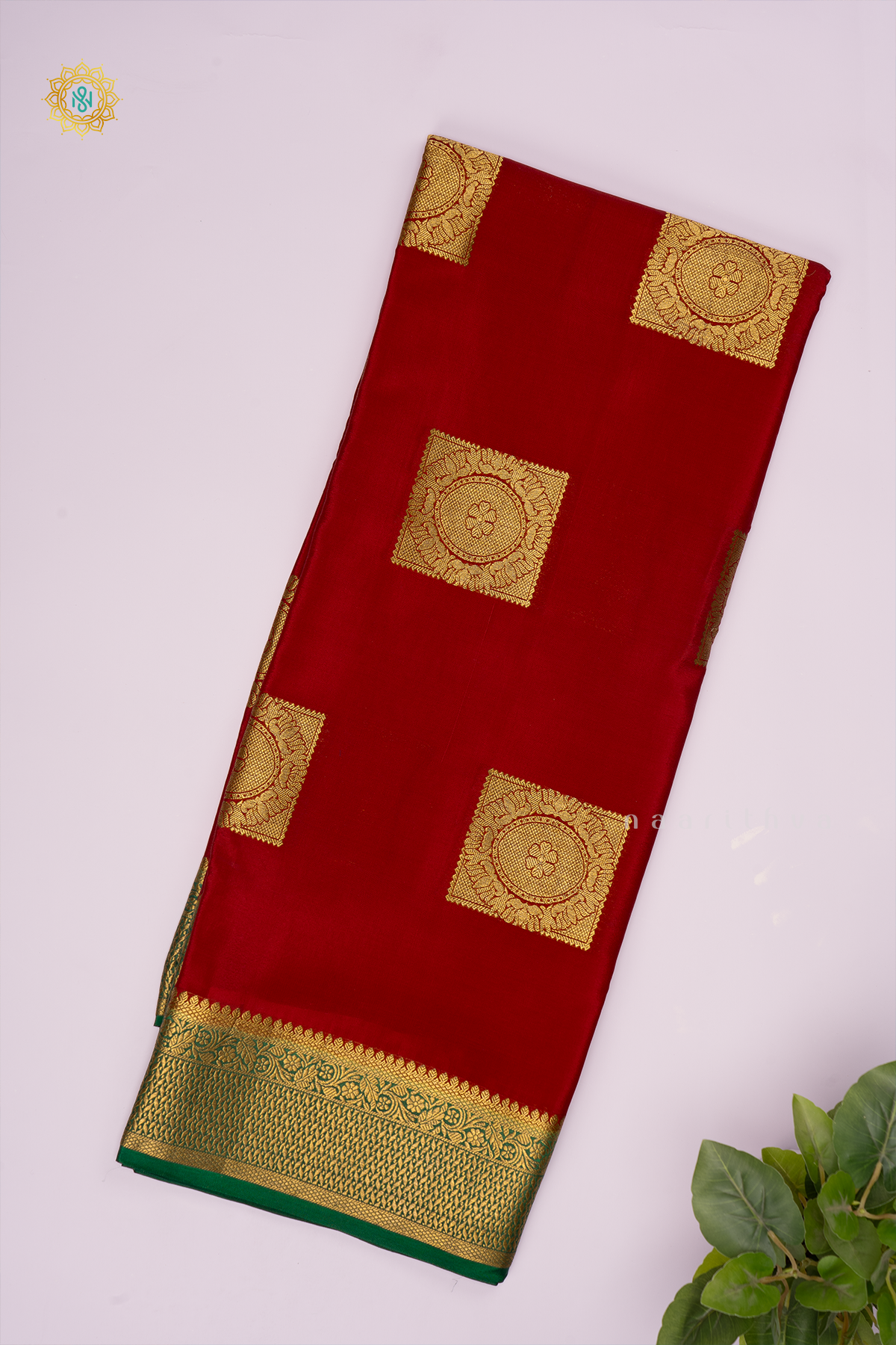 RED WITH BOTTLE GREEN - PURE MYSORE CREPE SILK
