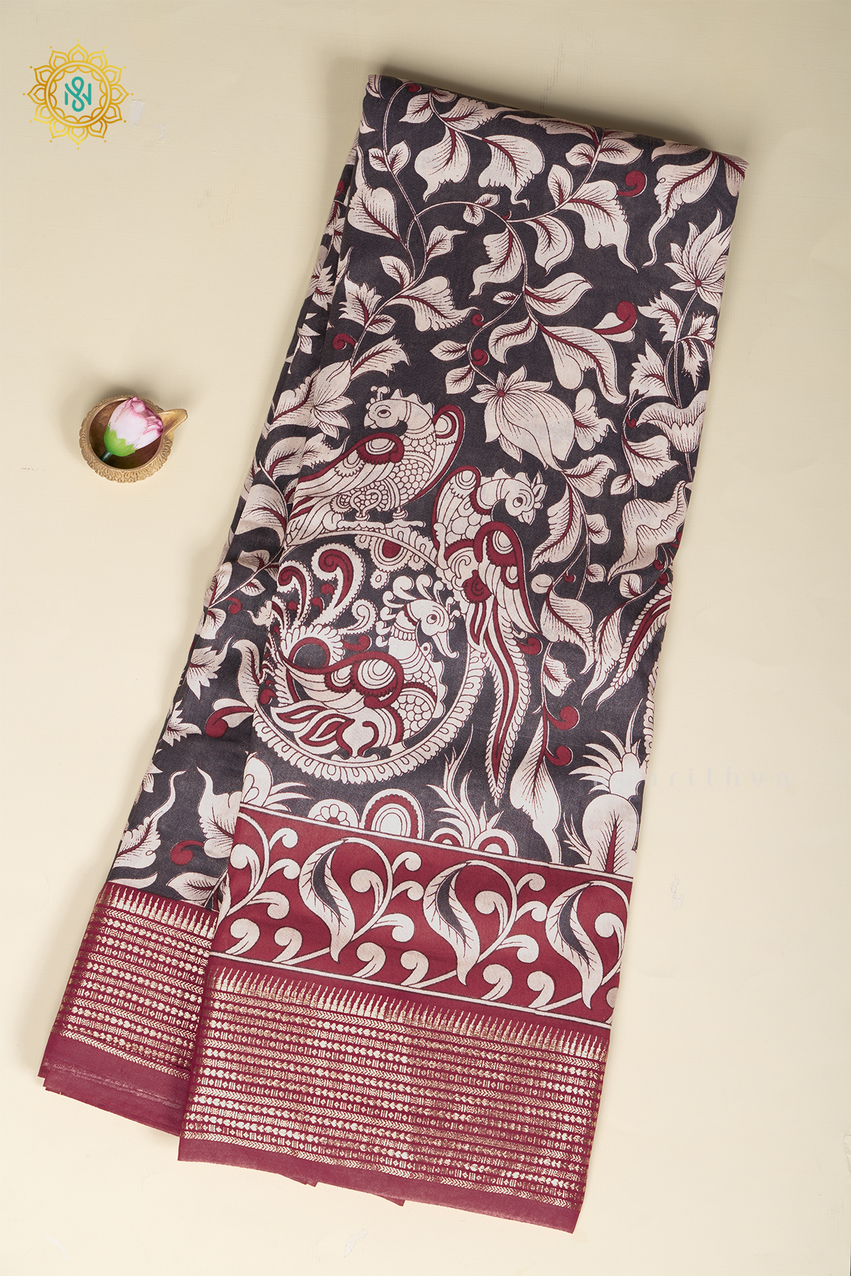 BLACK WITH MAROON - VISCOSE COTTON