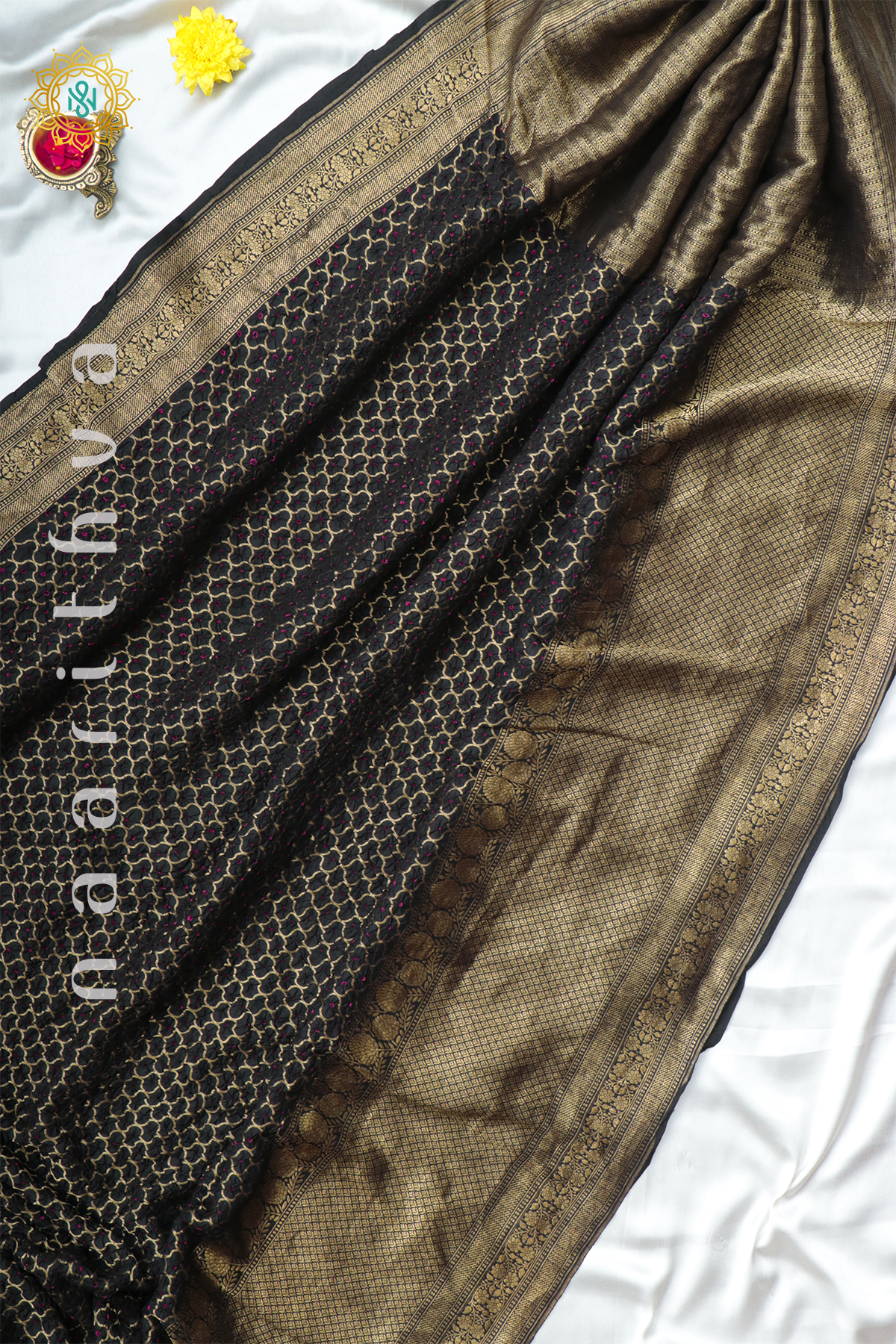 BLACK - PURE BANARASI KATAN TIE & DYE