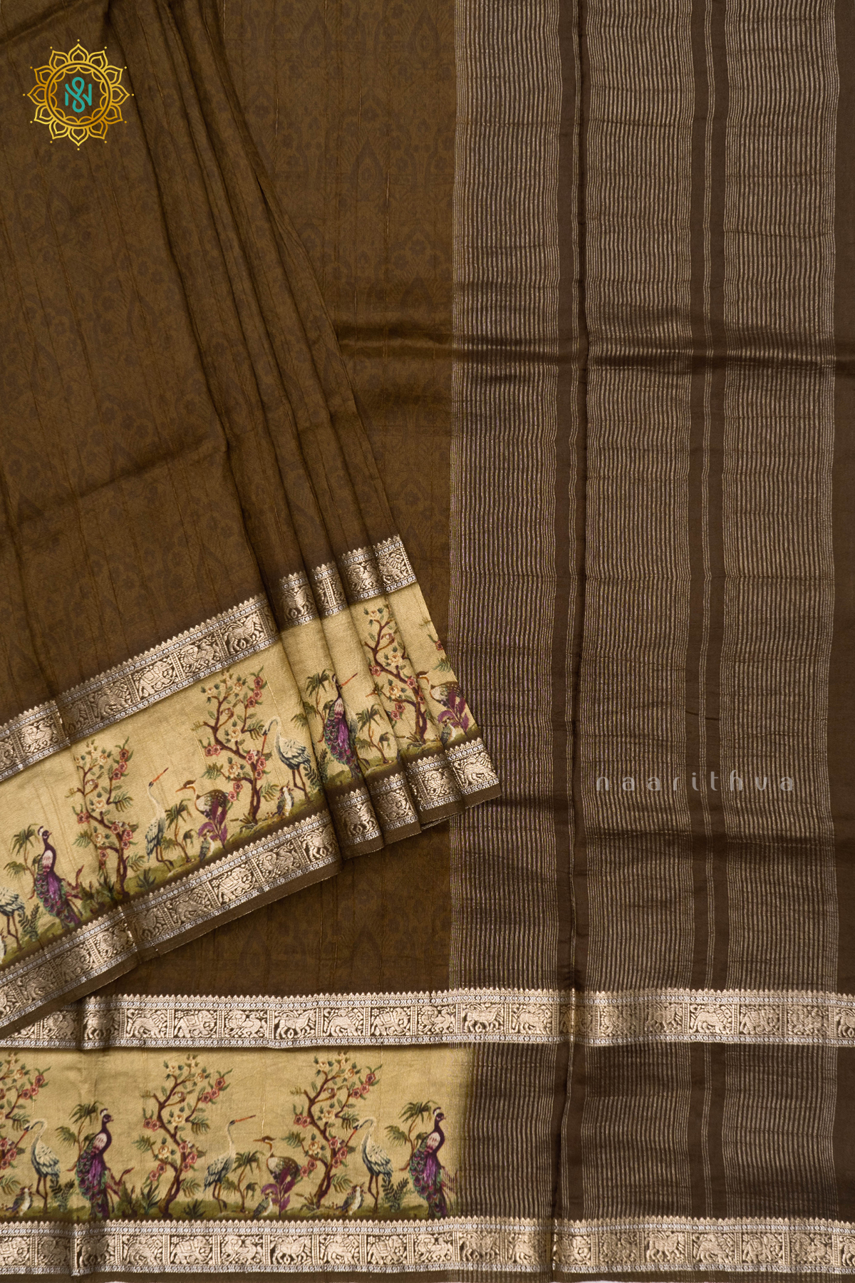 OLIVE GREEN WITH SAGE GREEN - SEMI CREPE SILK