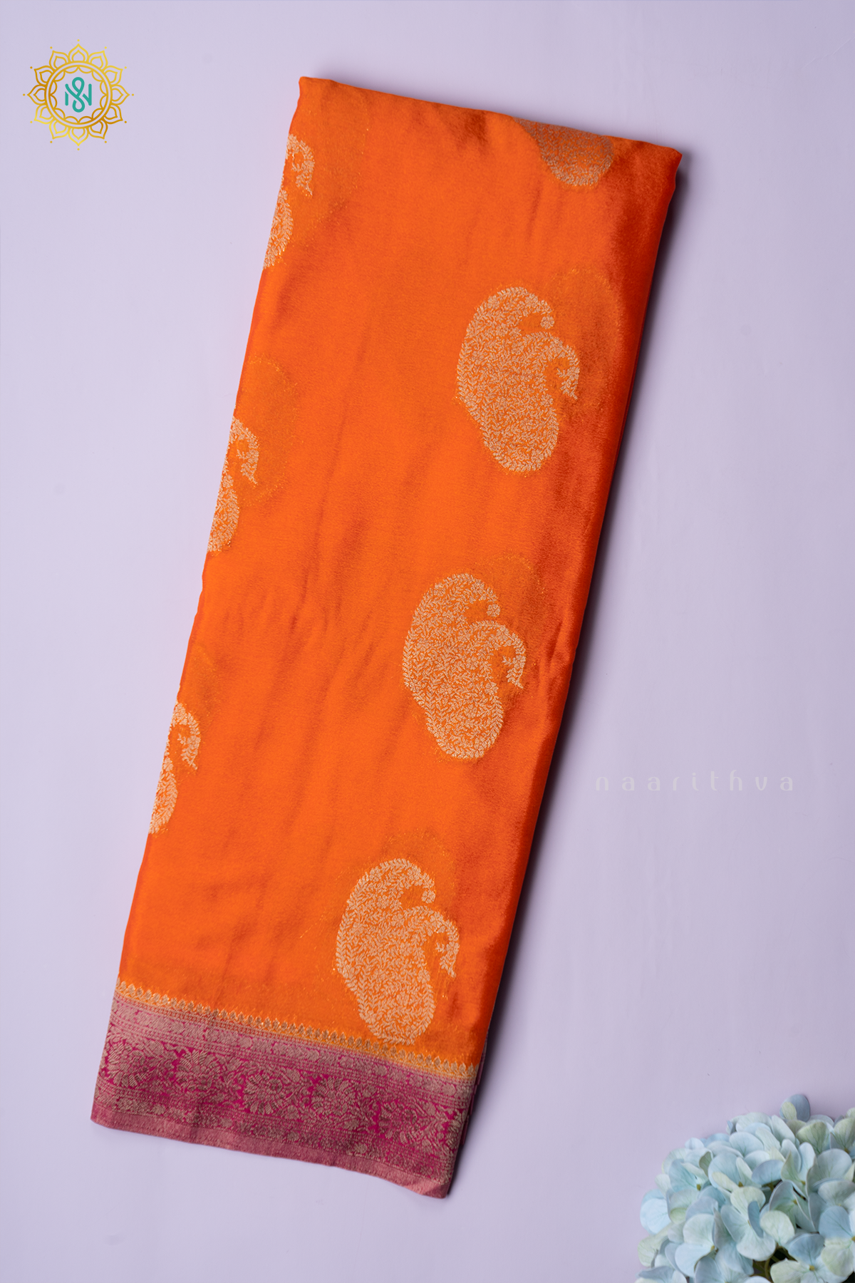 ORANGE WITH PINK - SEMI CREPE GEORGETTE