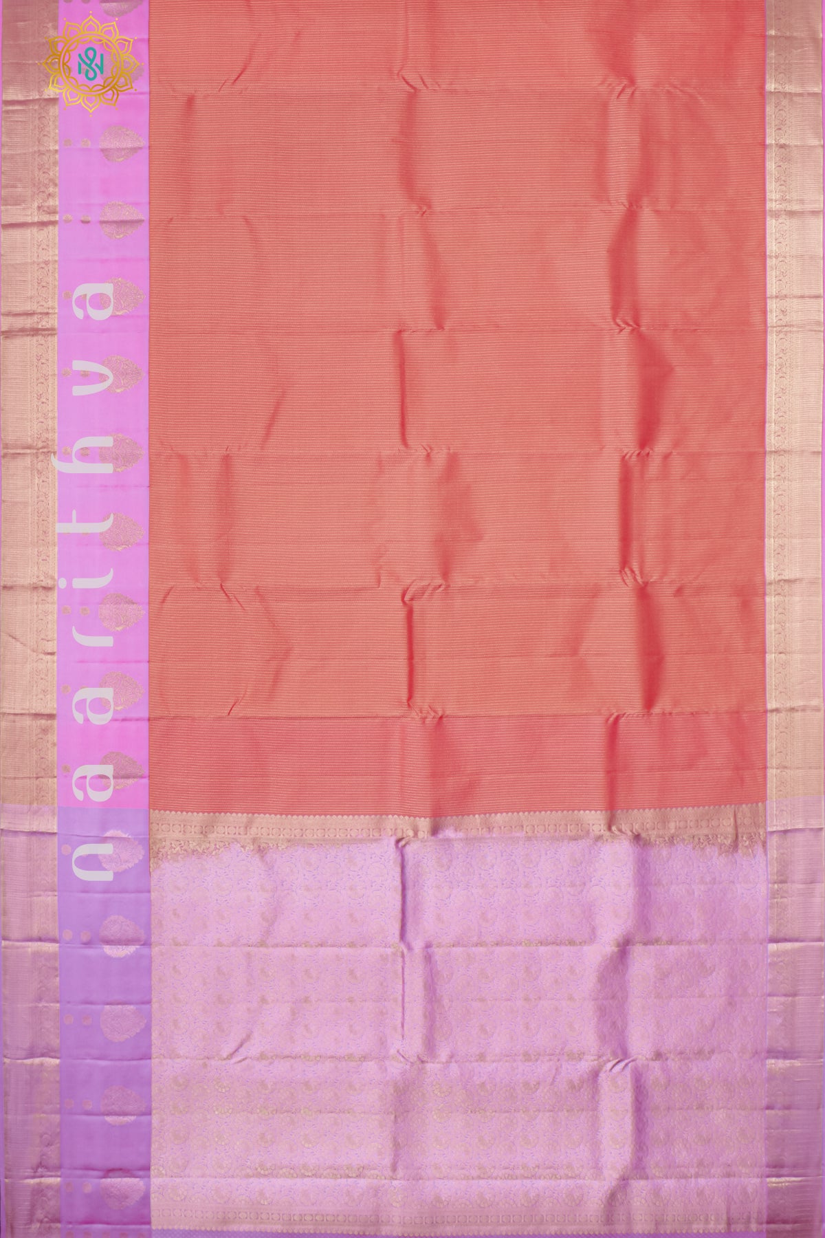 PEACH WITH PINK AND LAVENDER - PURE KANJIVARAM SILK