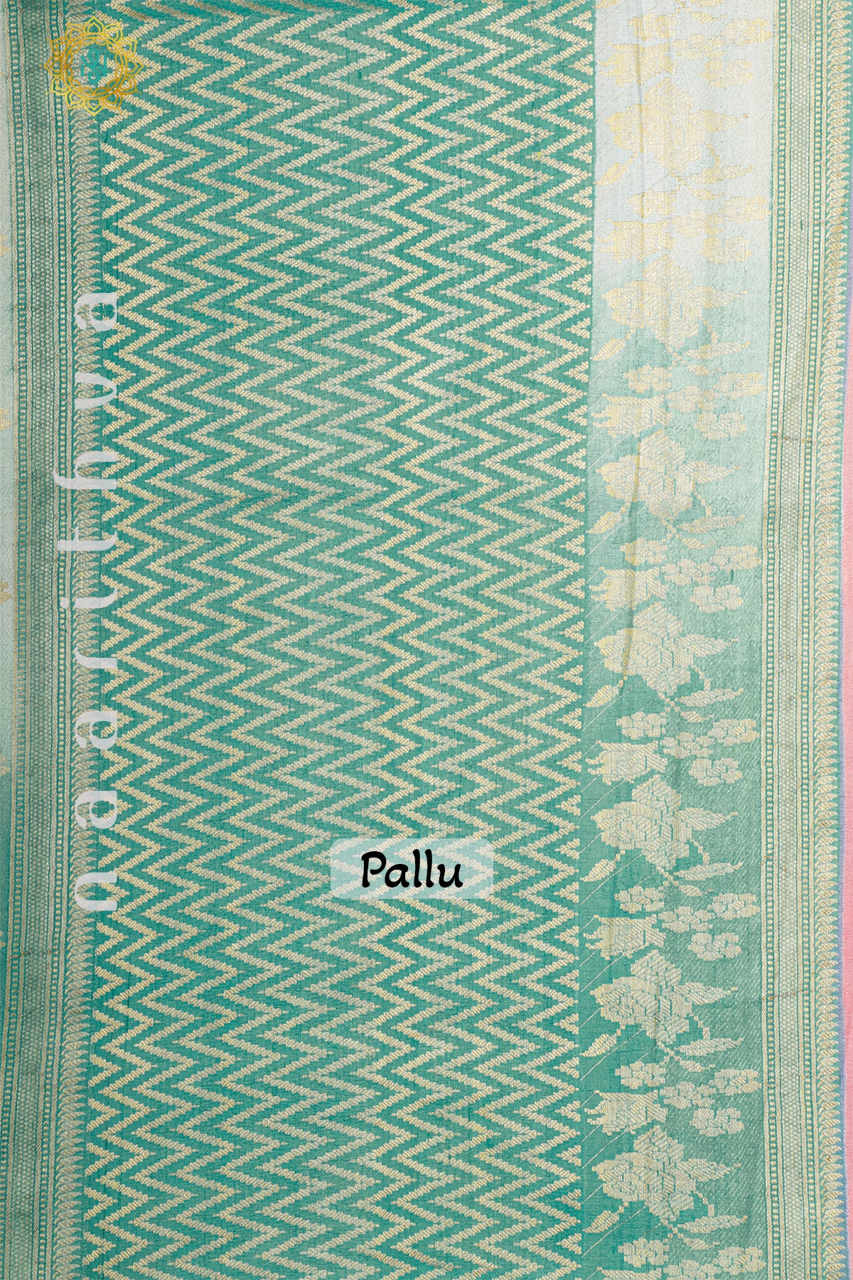 DUAL SHADE OF AQUA GREEN WITH PEACH - PURE HAND PAINTED TUSSAR GEORGETTE