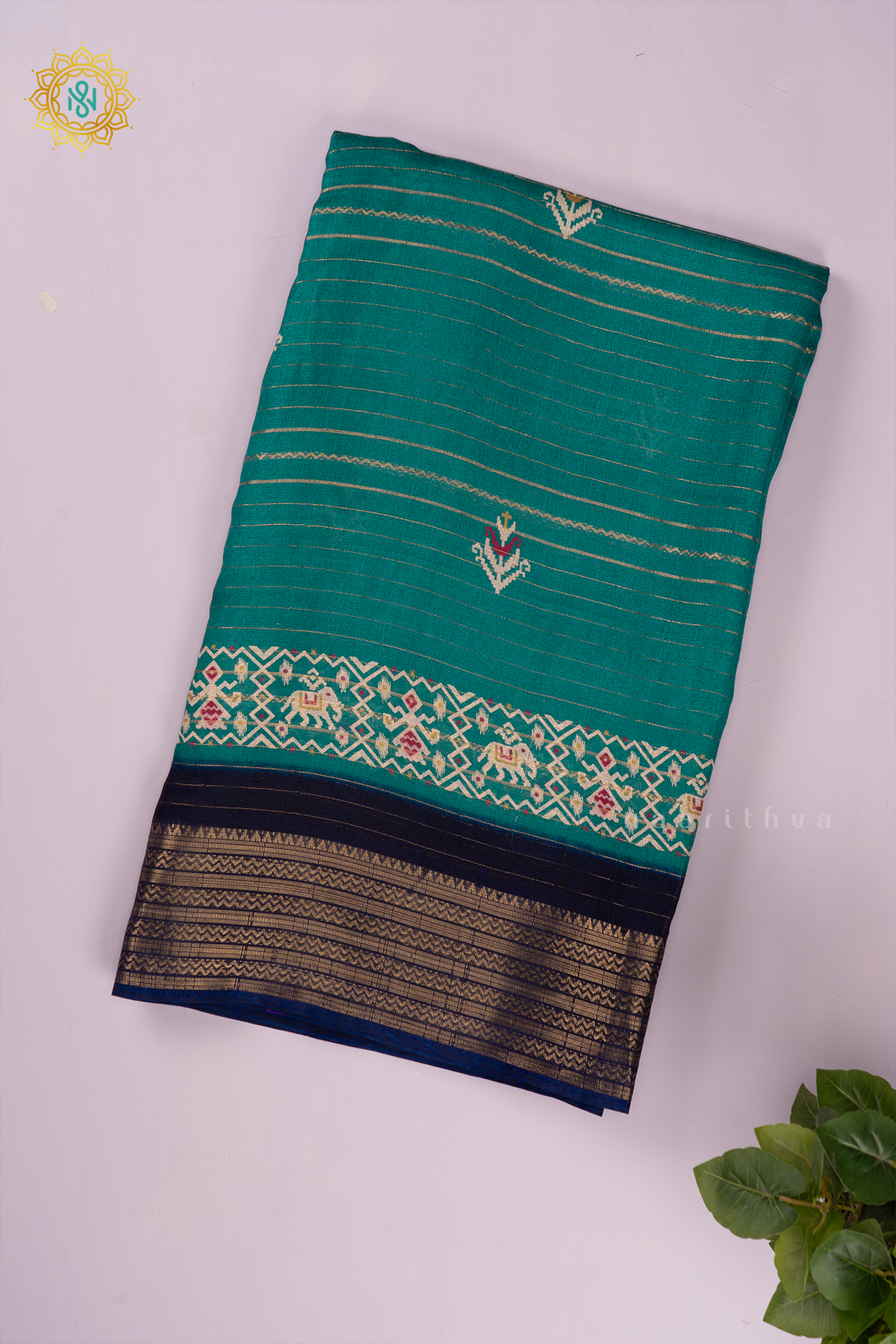 AQUA BLUE WITH NAVY BLUE - SEMI GEORGETTE