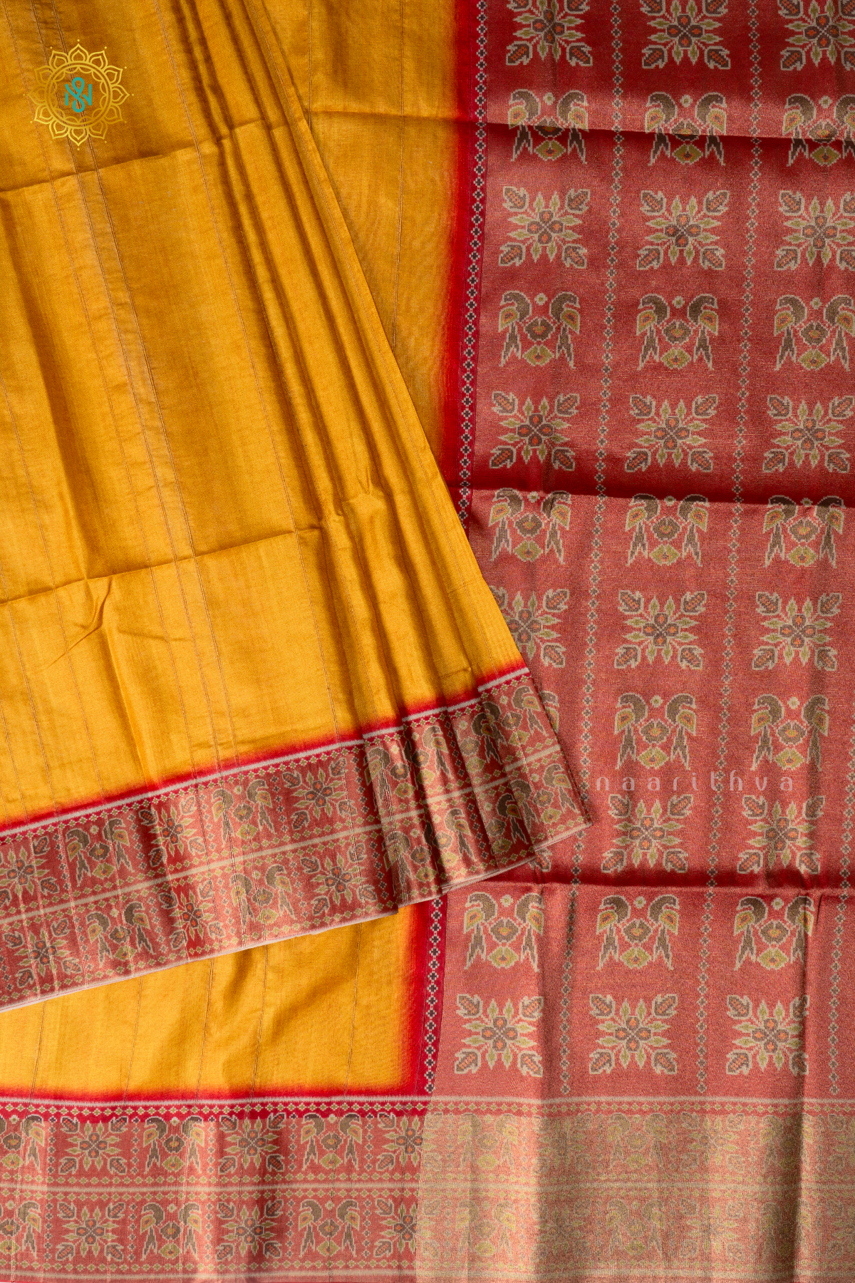 YELLOW WITH RED - SEMI TUSSAR SILK