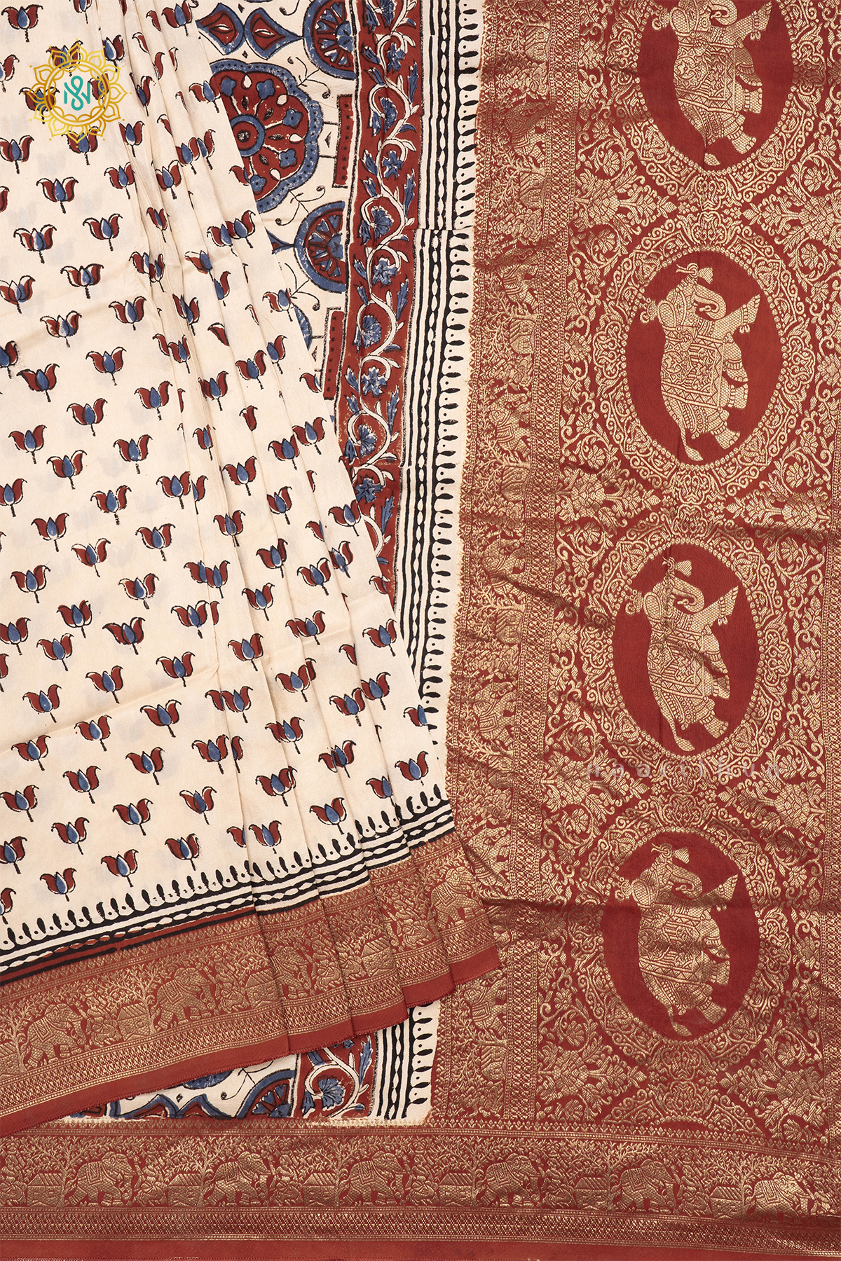 WHITE WITH RUST ORANGE - DOLA SILK