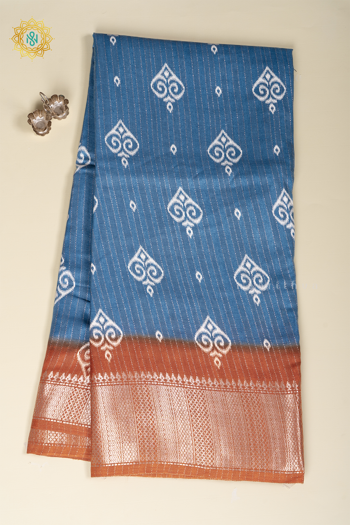 SKY BLUE WITH RUST ORANGE - DOLA SILK
