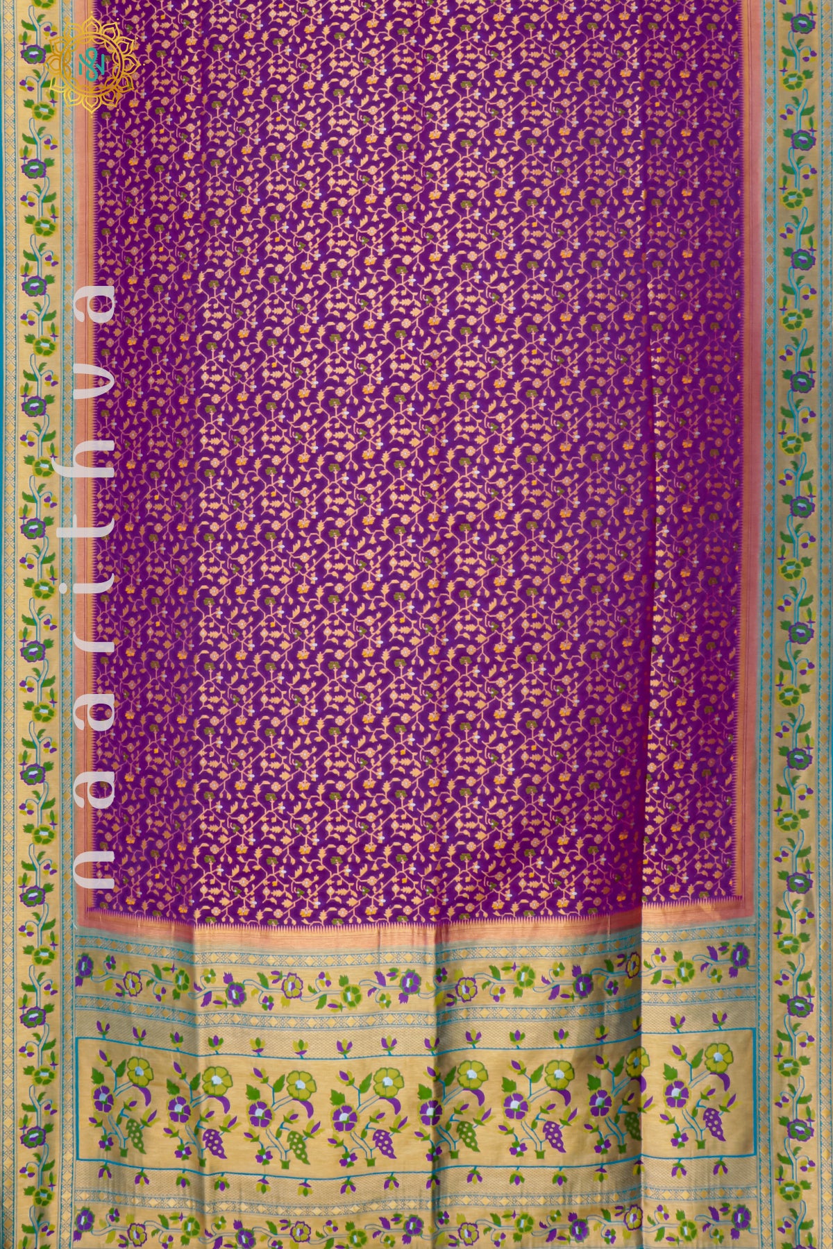 PURPLE WITH SKY BLUE - SEMI CREPE GEORGETTE