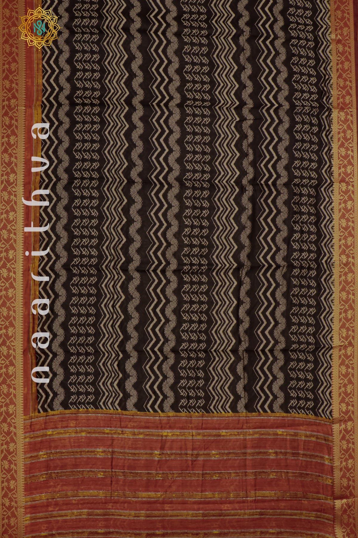 BLACK WITH MAROON - CHANDERI SILK COTTON