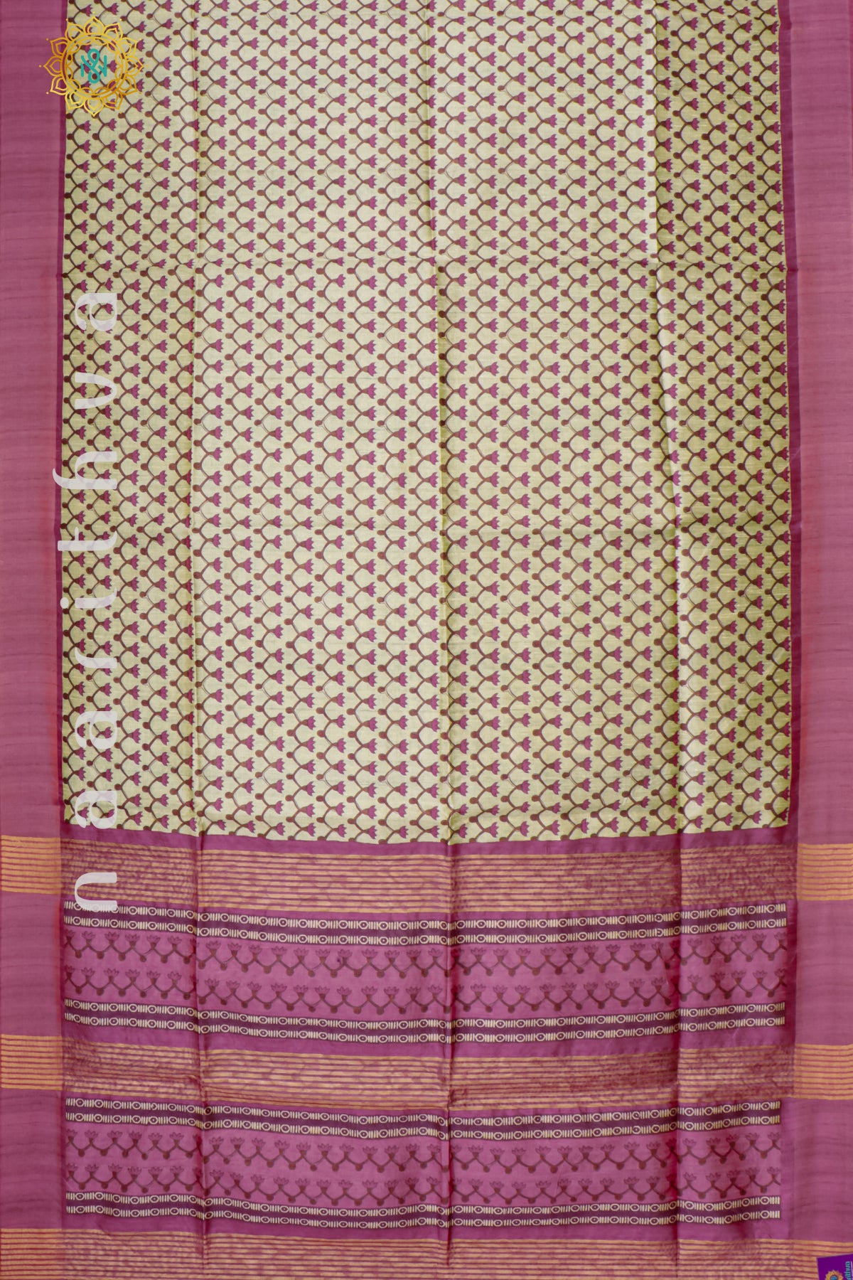 BIEGE WITH PINK - SEMI TUSSAR SILK