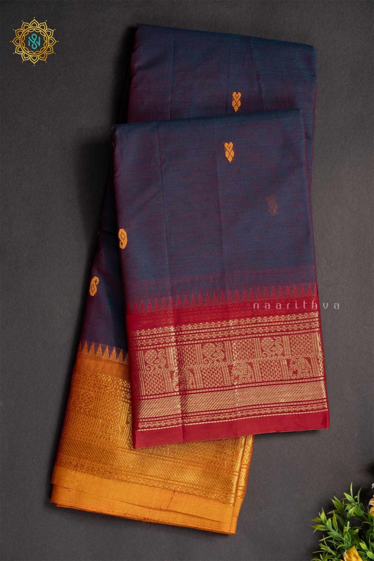 DUAL SHADE OF BLUE WITH RED & YELLOW - CHETTINAD COTTON