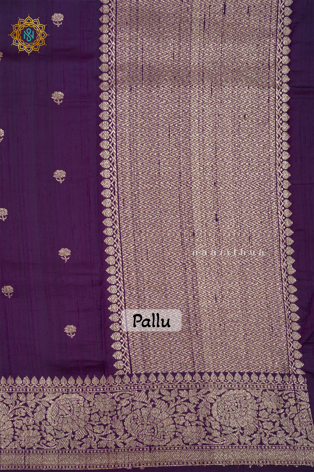 PURPLE WITH CYAN GREEN - PURE BANARASI RAW SILK