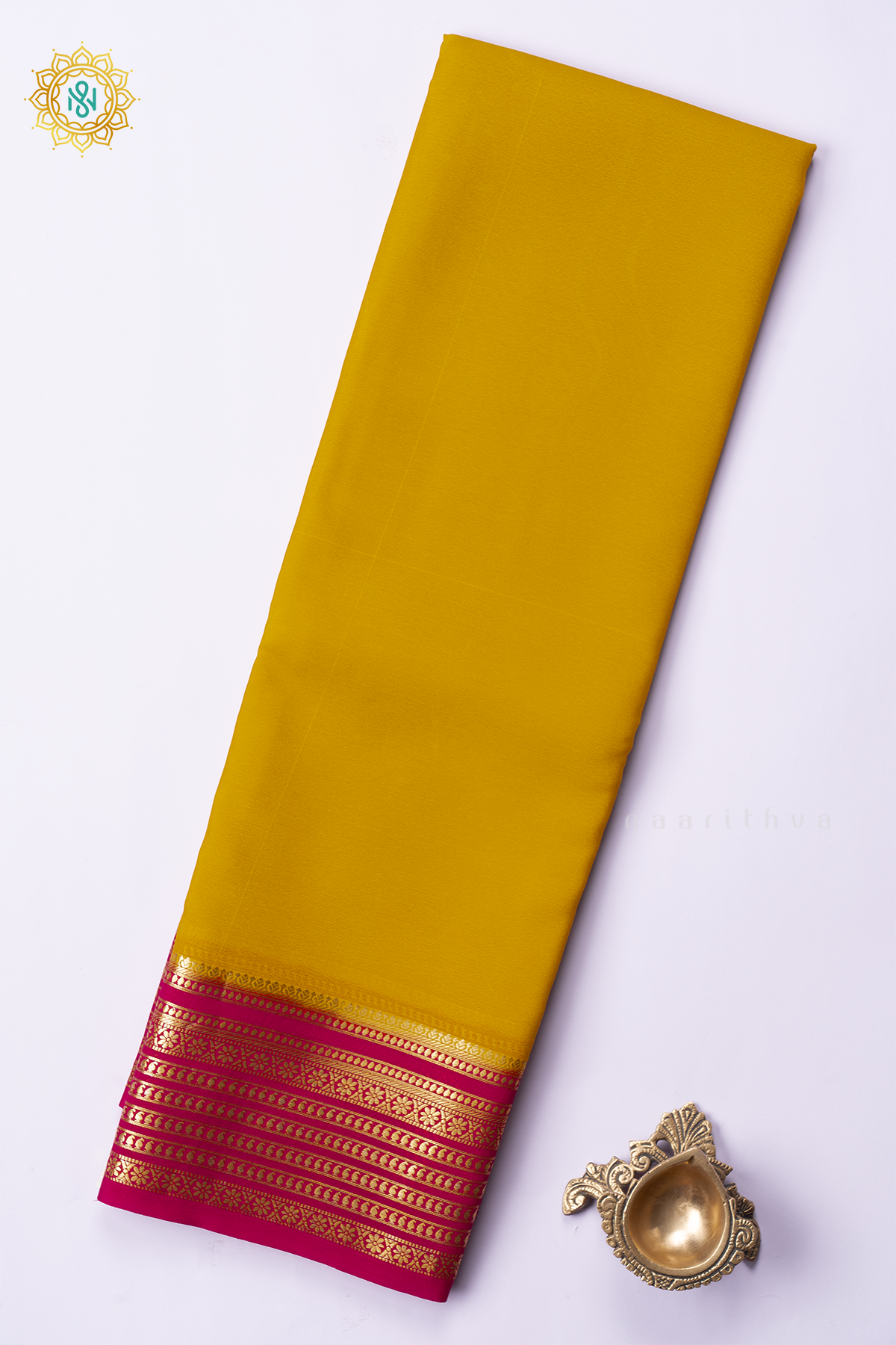 YELLOW WITH PINK - PURE MYSORE CREPE SILK
